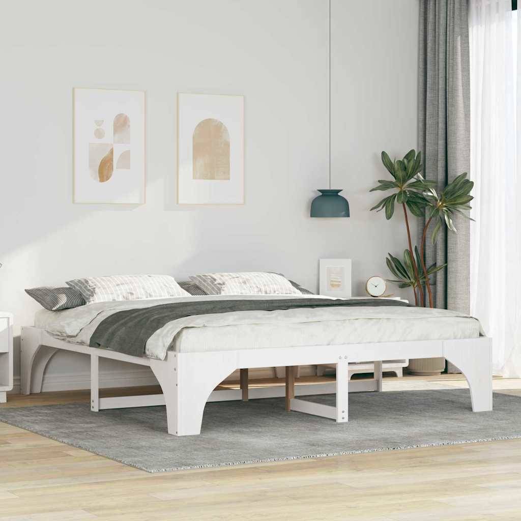 vidaXL Bettrahmen Weiß 200 x 200 cm Massives Kiefernholz