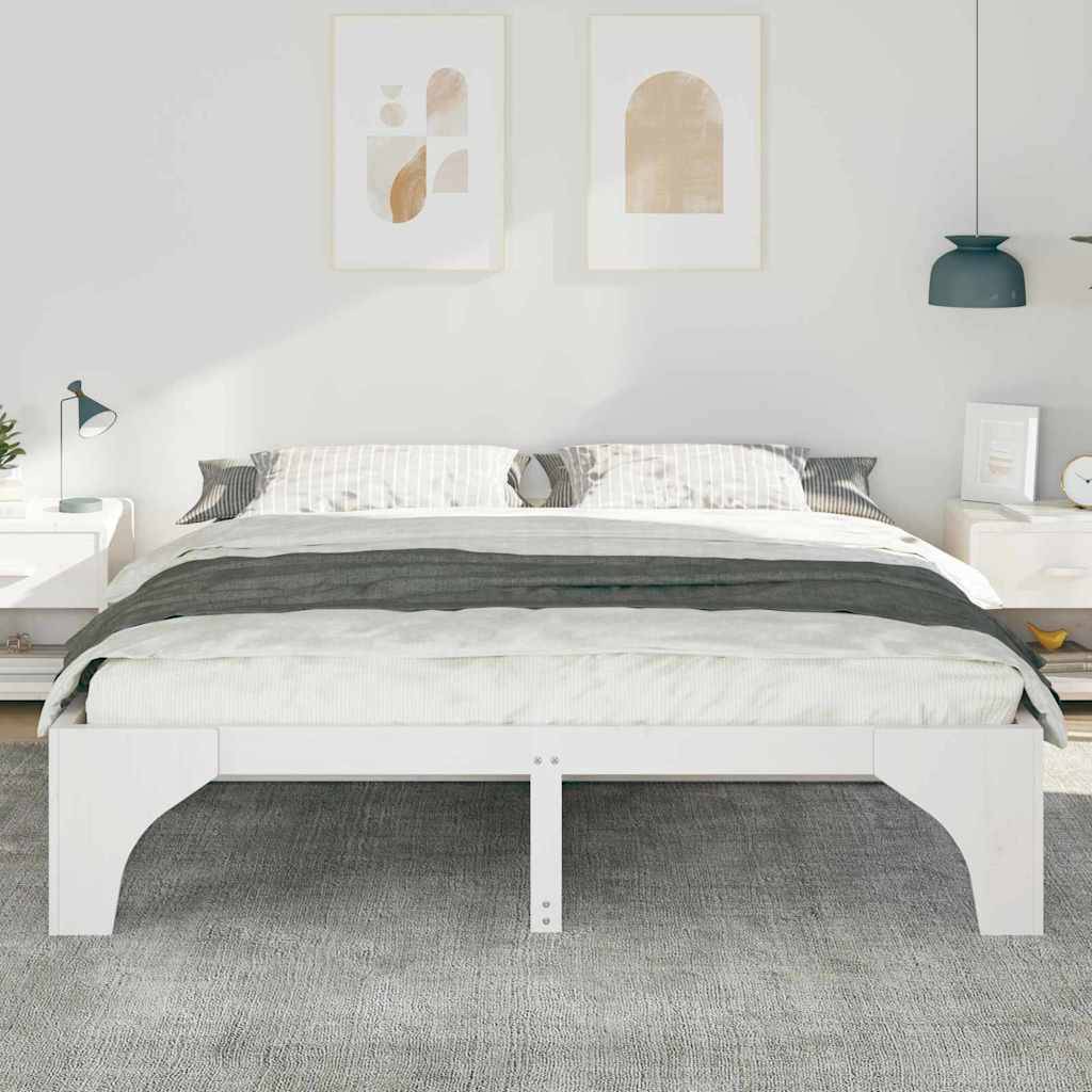 vidaXL Bettrahmen Weiß 200 x 200 cm Massives Kiefernholz