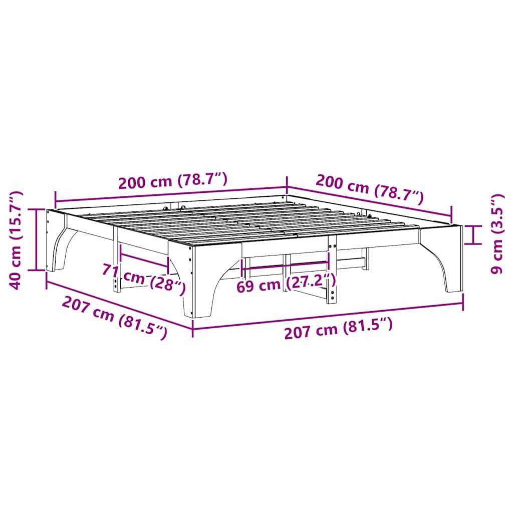 vidaXL Bettrahmen Braun 200 x 200 cm Massives Kiefernholz