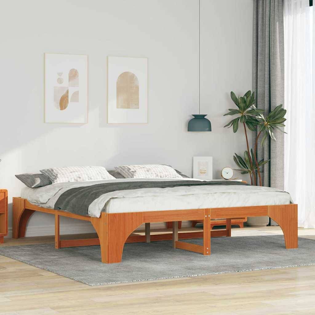 vidaXL Bettrahmen Braun 200 x 200 cm Massives Kiefernholz