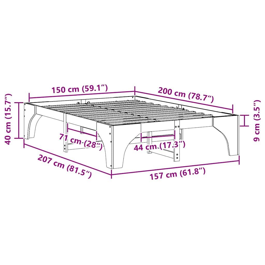 vidaXL Bettrahmen Braun 150 x 200 cm Massives Kiefernholz