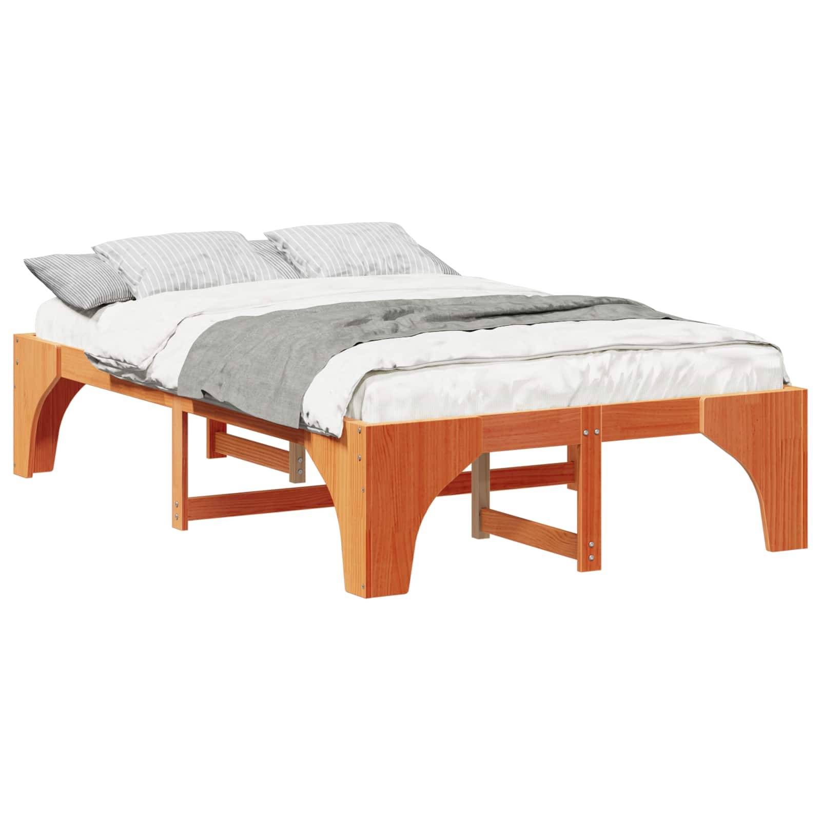 vidaXL Bettrahmen Braun 120 x 190 cm Massives Kiefernholz