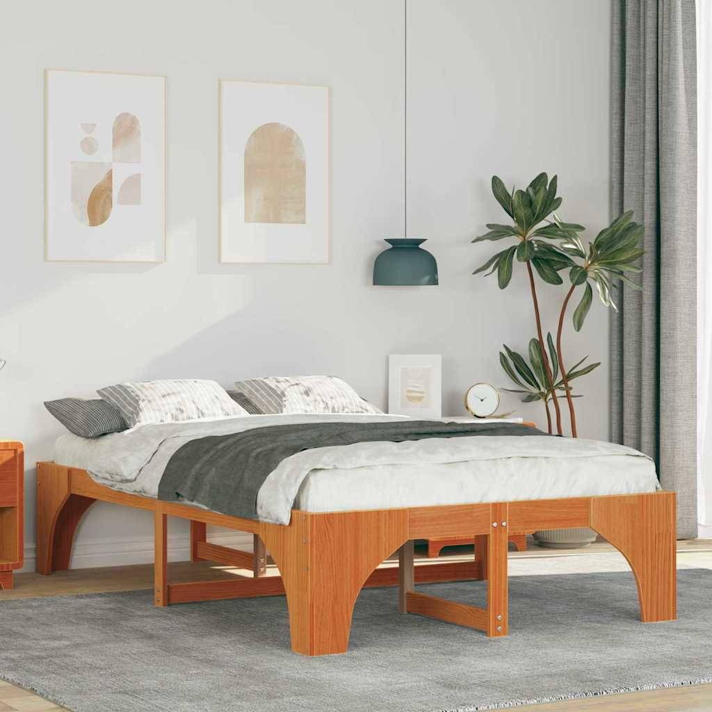 vidaXL Bettrahmen Braun 120 x 190 cm Massives Kiefernholz