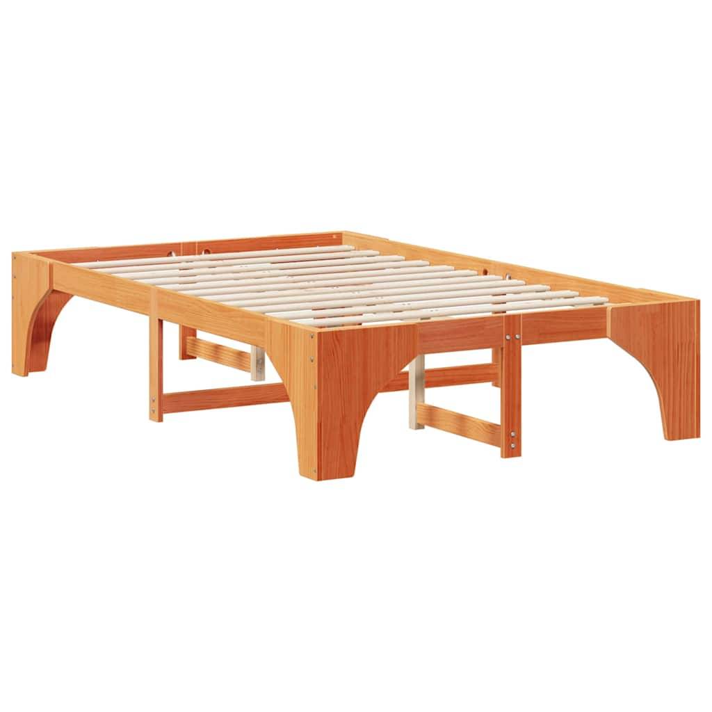 Ein Holzbettgestell mit Lattenrost, das ein minimalistisches Design in hellem Holzton aufweist.
