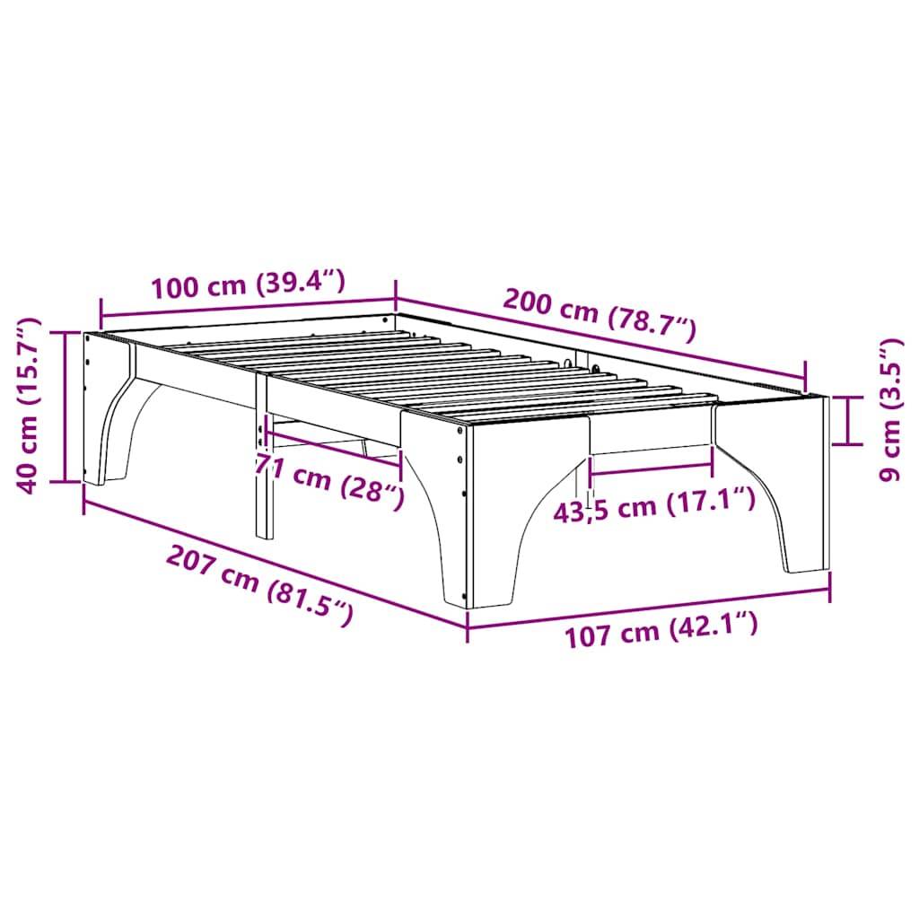 vidaXL Bettrahmen Weiß 100 x 200 cm Massives Kiefernholz