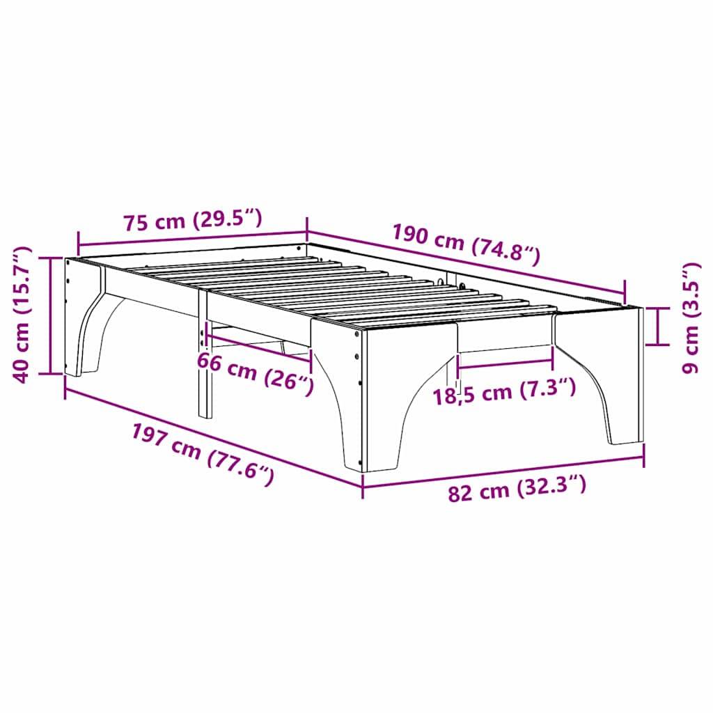 vidaXL Bettrahmen Braun 75 x 190 cm Massives Kiefernholz