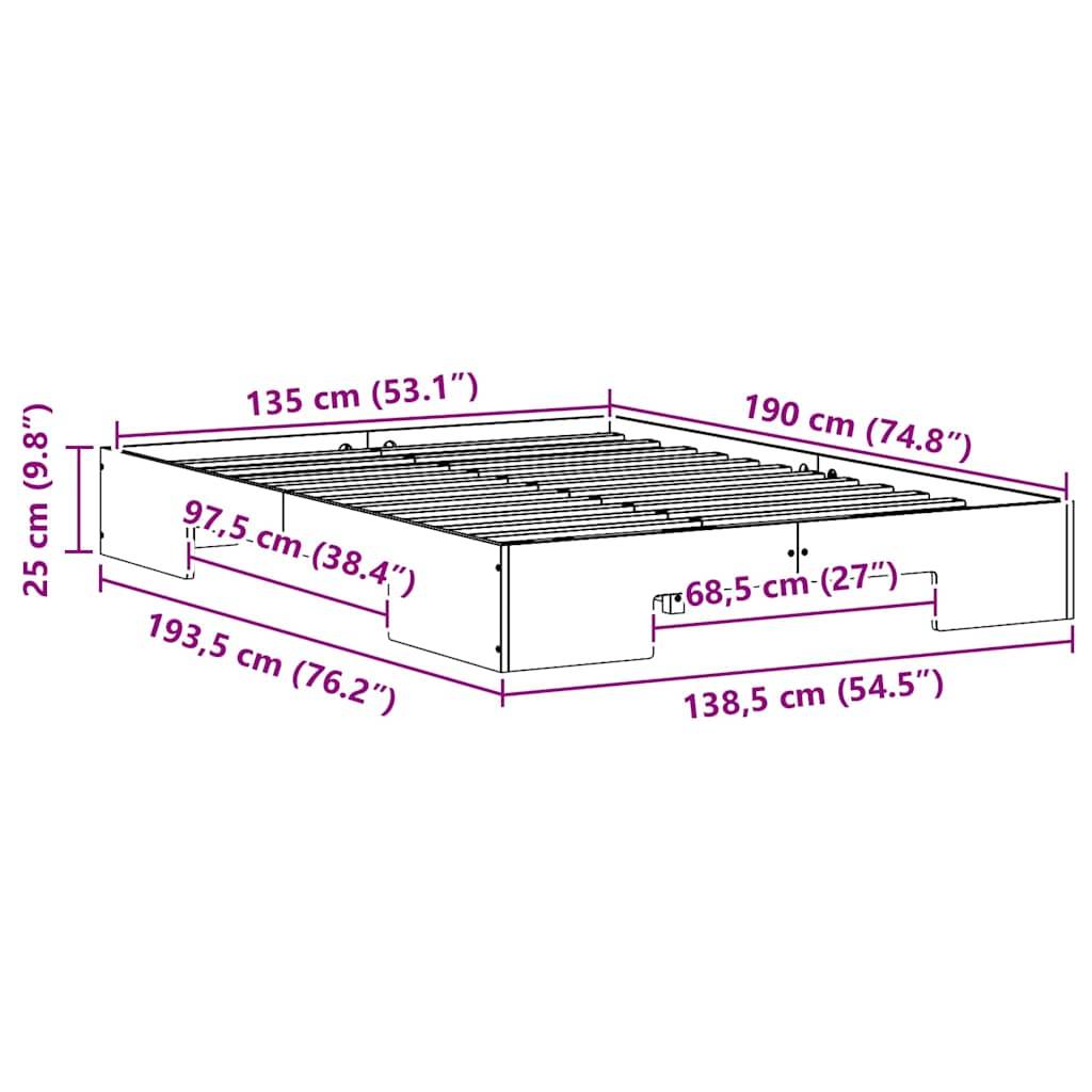 vidaXL Bettgestell Braun 135 x 190 cm