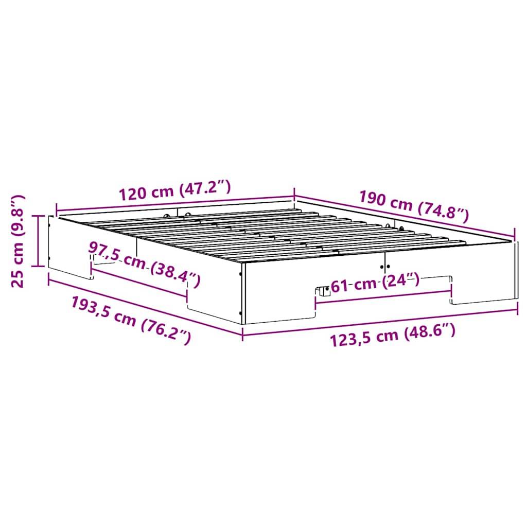 vidaXL Bettgestell Braun 120 x 190 cm
