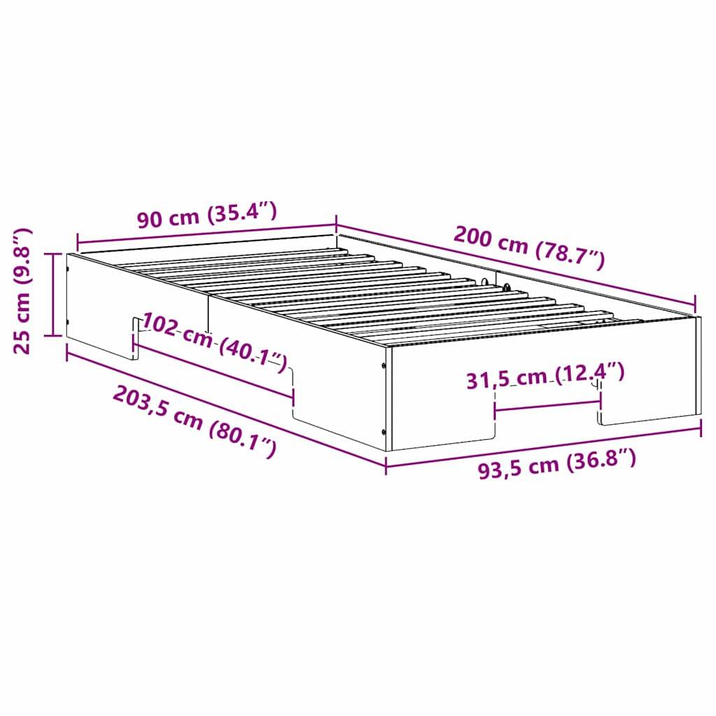 vidaXL Bettgestell Braun 90 x 200 cm