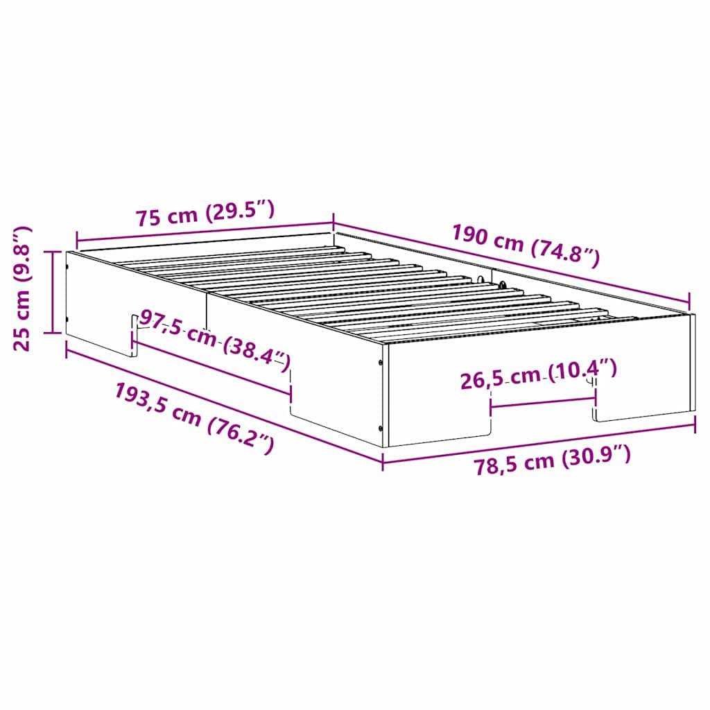 vidaXL Bettgestell Braun 75 x 190 cm