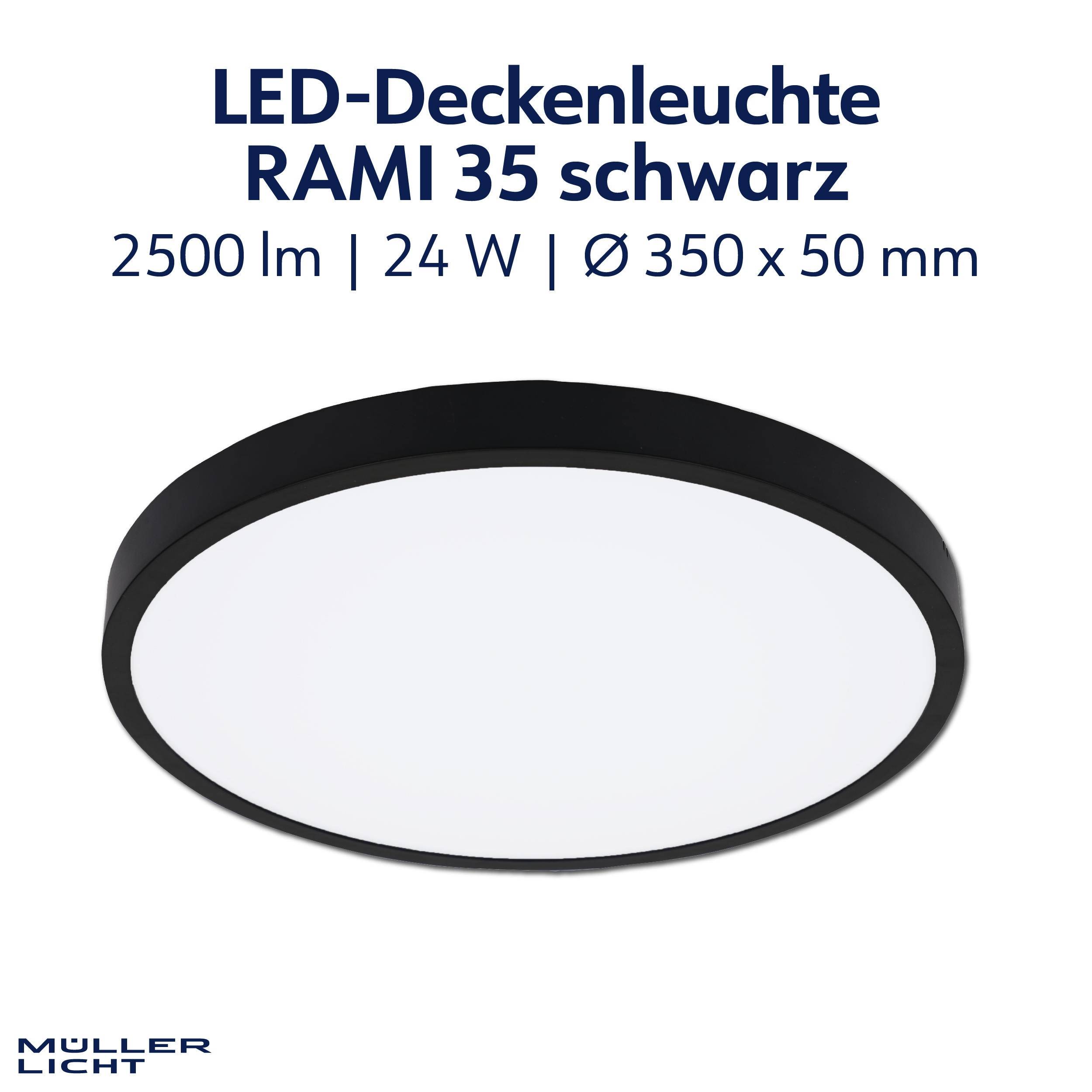 MÜLLER-LICHT LED-Deckenleuchte Rami 36 black, 24W, 2500lm, 2700-6500K, IP20, CCT