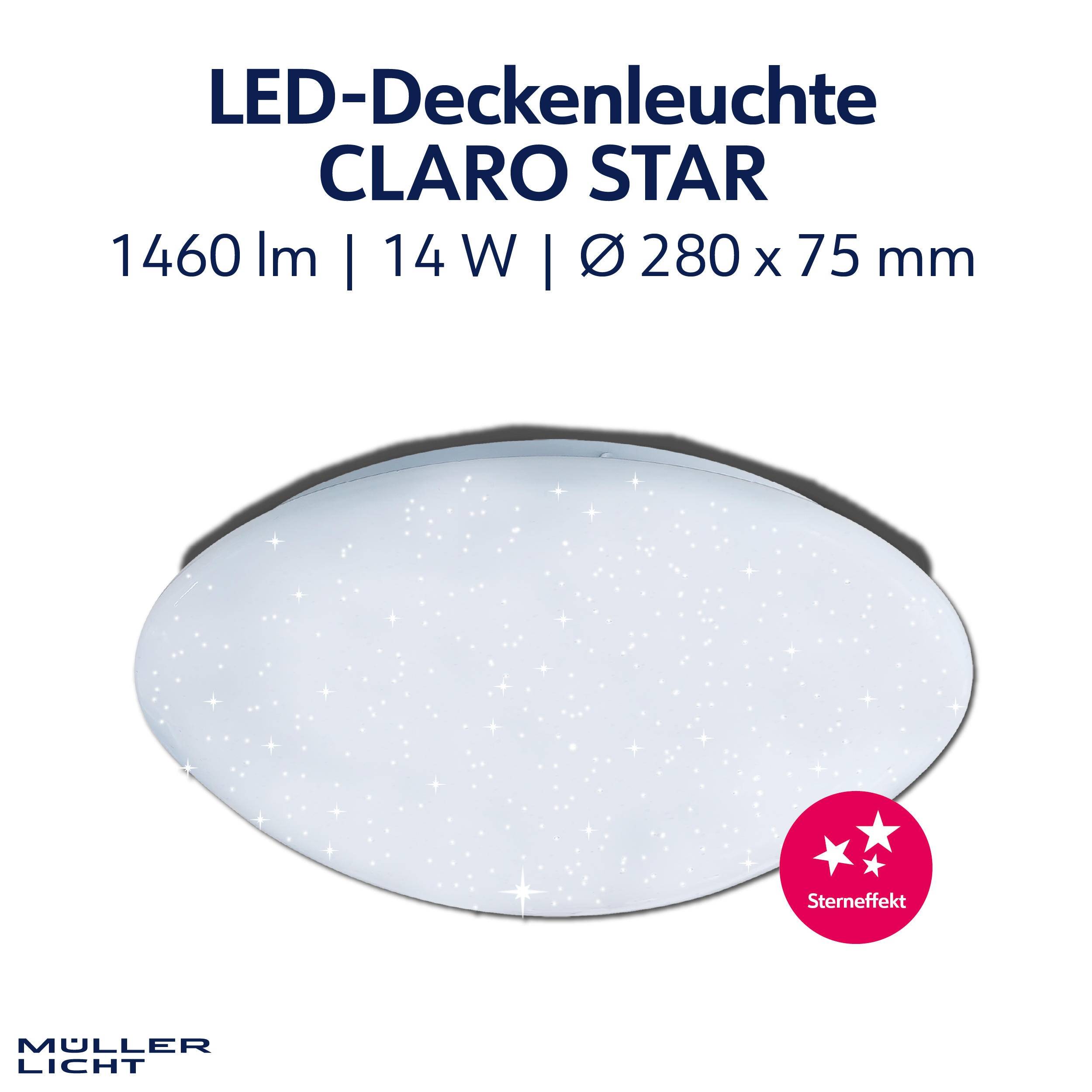 MÜLLER-LICHT LED-Deckenleuchte Claro star, 14 W, 1460 lm, 4000 K, IP20, neutralweiß