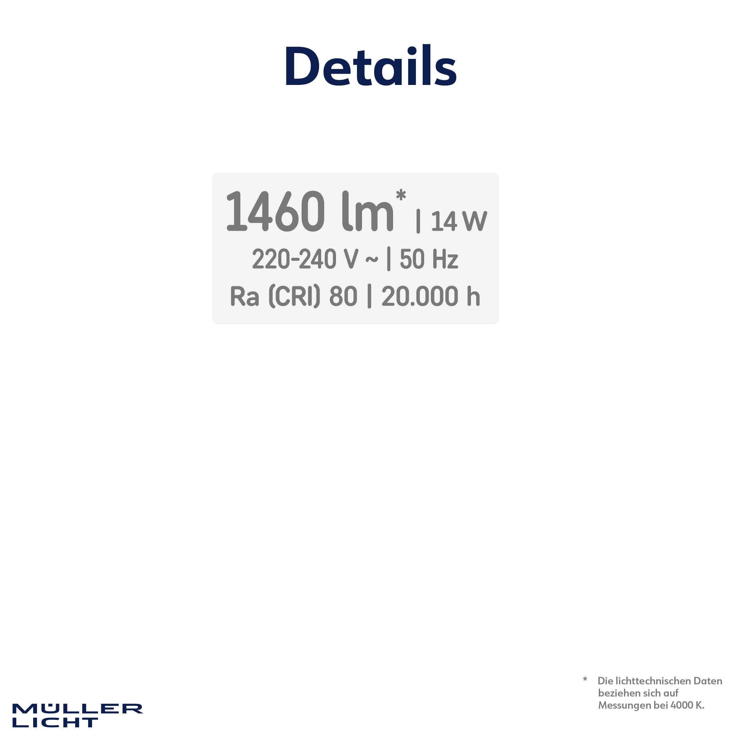 MÜLLER-LICHT LED-Deckenleuchte Claro white, 14 W, 1460 lm, 4000 K, IP20, neutralweiß