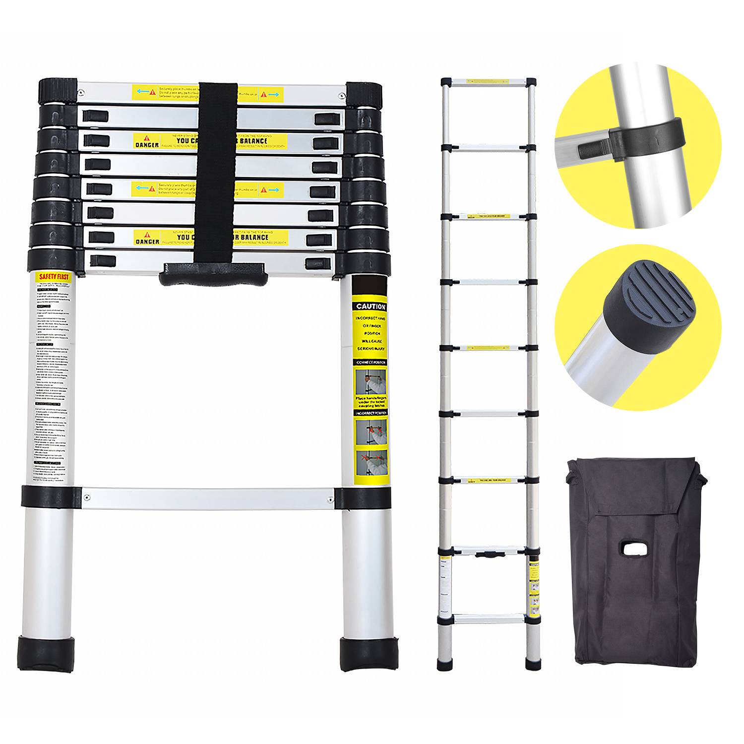 Teleskopleiter Klappbar 2,6M Multifunktionsleiter Aluminium Anlegeleiter Mehrzweckleiter Ausziehbare Leite 9 Stufe Stehleiter aus Hochwertigem 150KG