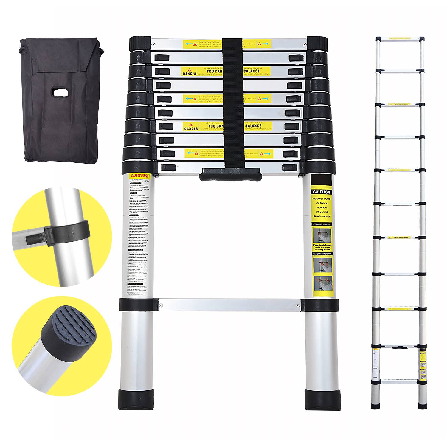 Teleskopleiter Klappbar 3,2M Multifunktionsleiter Aluminium Anlegeleiter Mehrzweckleiter Ausziehbare Leite 11 Stufe Stehleiter aus Hochwertigem