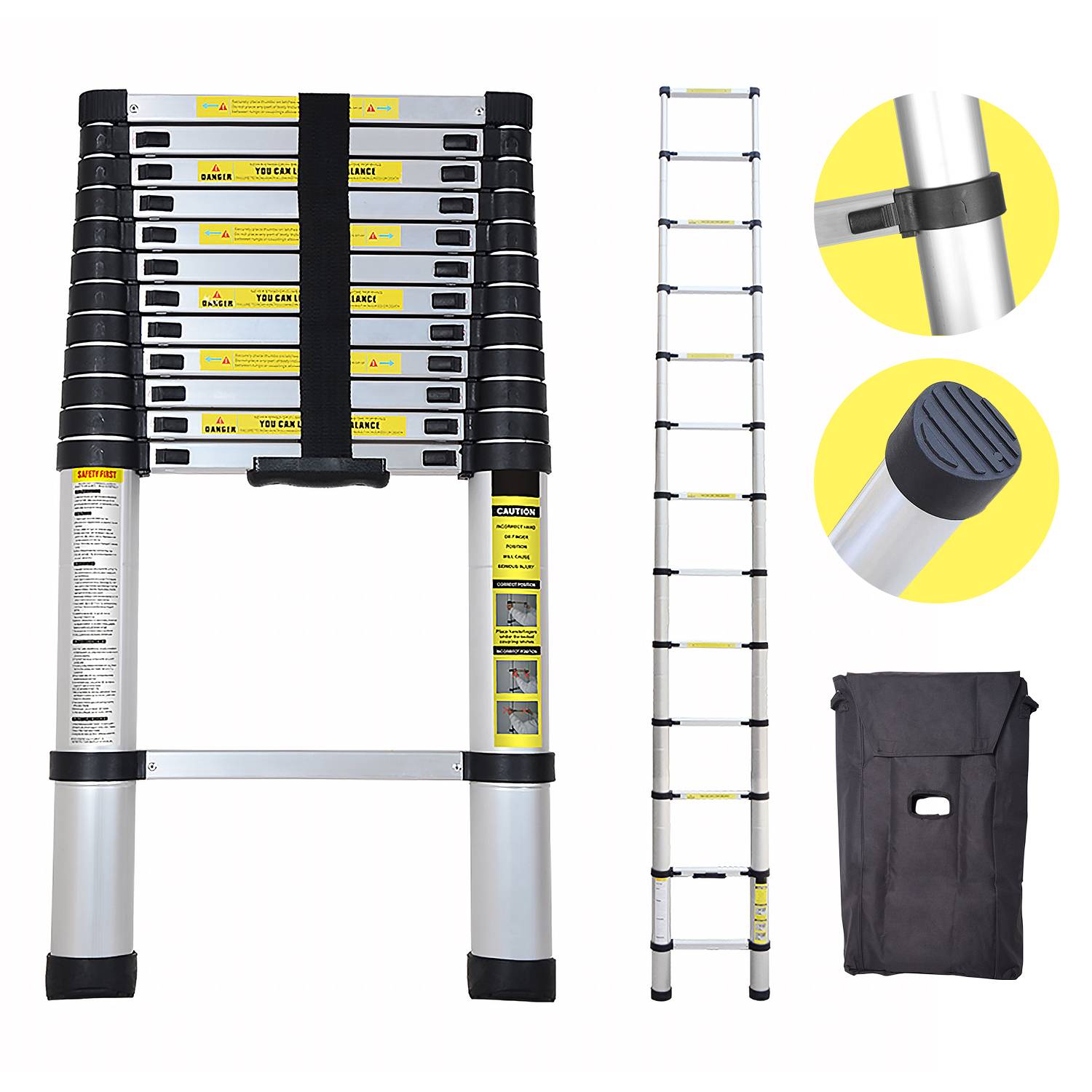 Teleskopleiter Klappbar 3,8M Multifunktionsleiter Aluminium Anlegeleiter Mehrzweckleiter Ausziehbare Leite 13 Stufe Stehleiter aus Hochwertigem