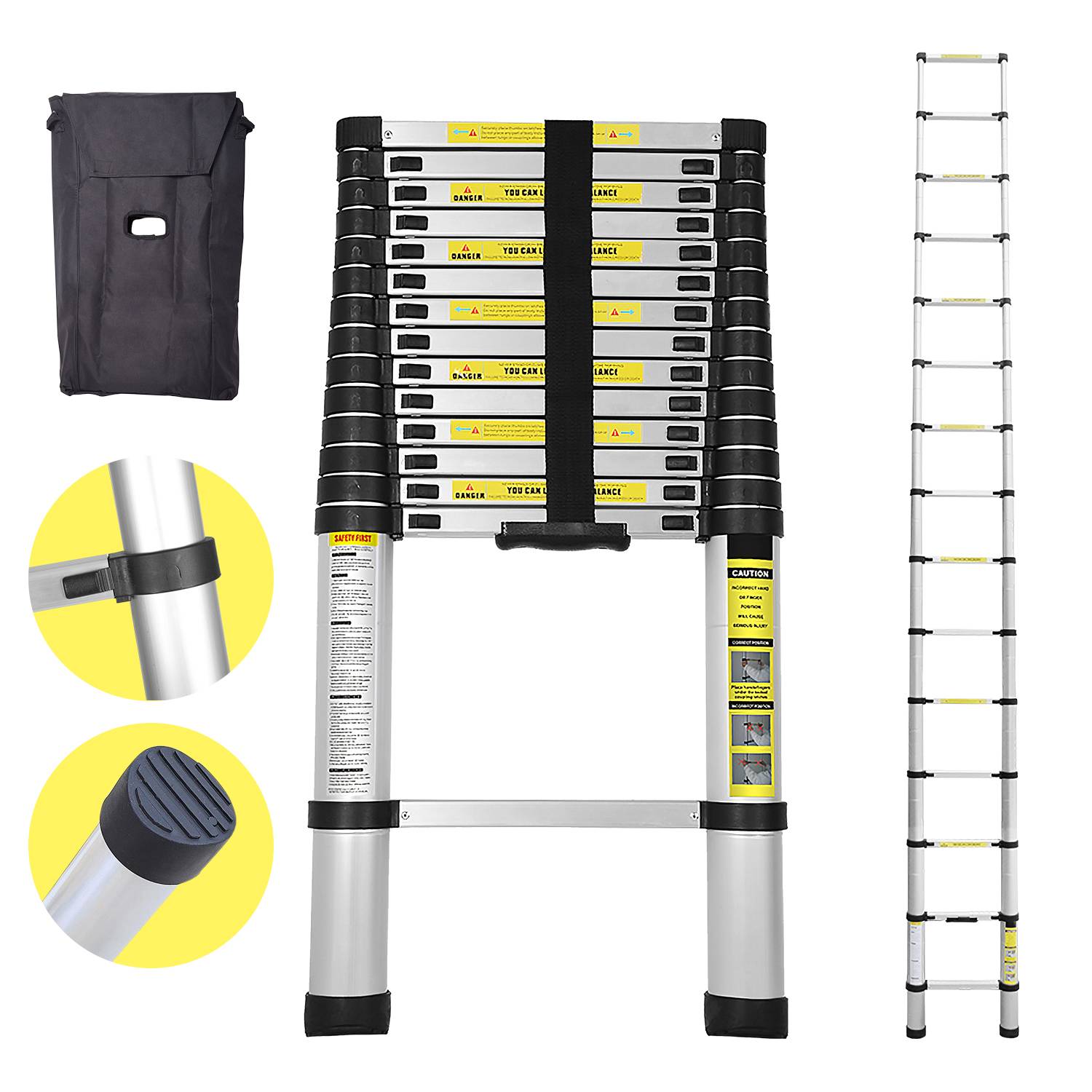 Teleskopleiter Klappbar 4,4M Multifunktionsleiter Aluminium Anlegeleiter Mehrzweckleiter Ausziehbare Leite 15 Stufe Stehleiter aus Hochwertigem