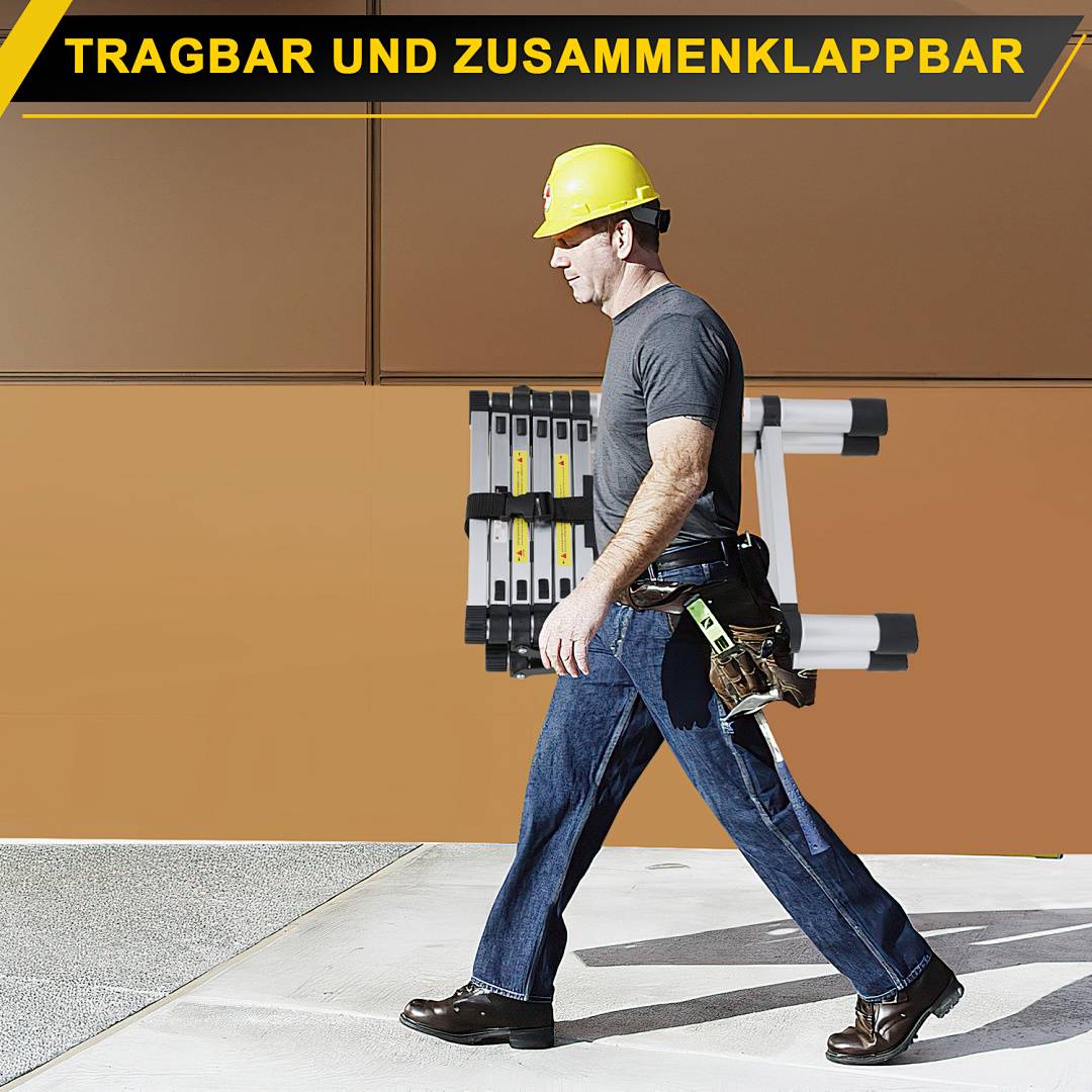 Teleskopleiter Alu Leichtgewicht Rutschfester 1,7m+2,0m Silber Multifunktionsleiter Mehrzweckleiter Ausziehbare Leiter 15 Stufe Stehleiter aus