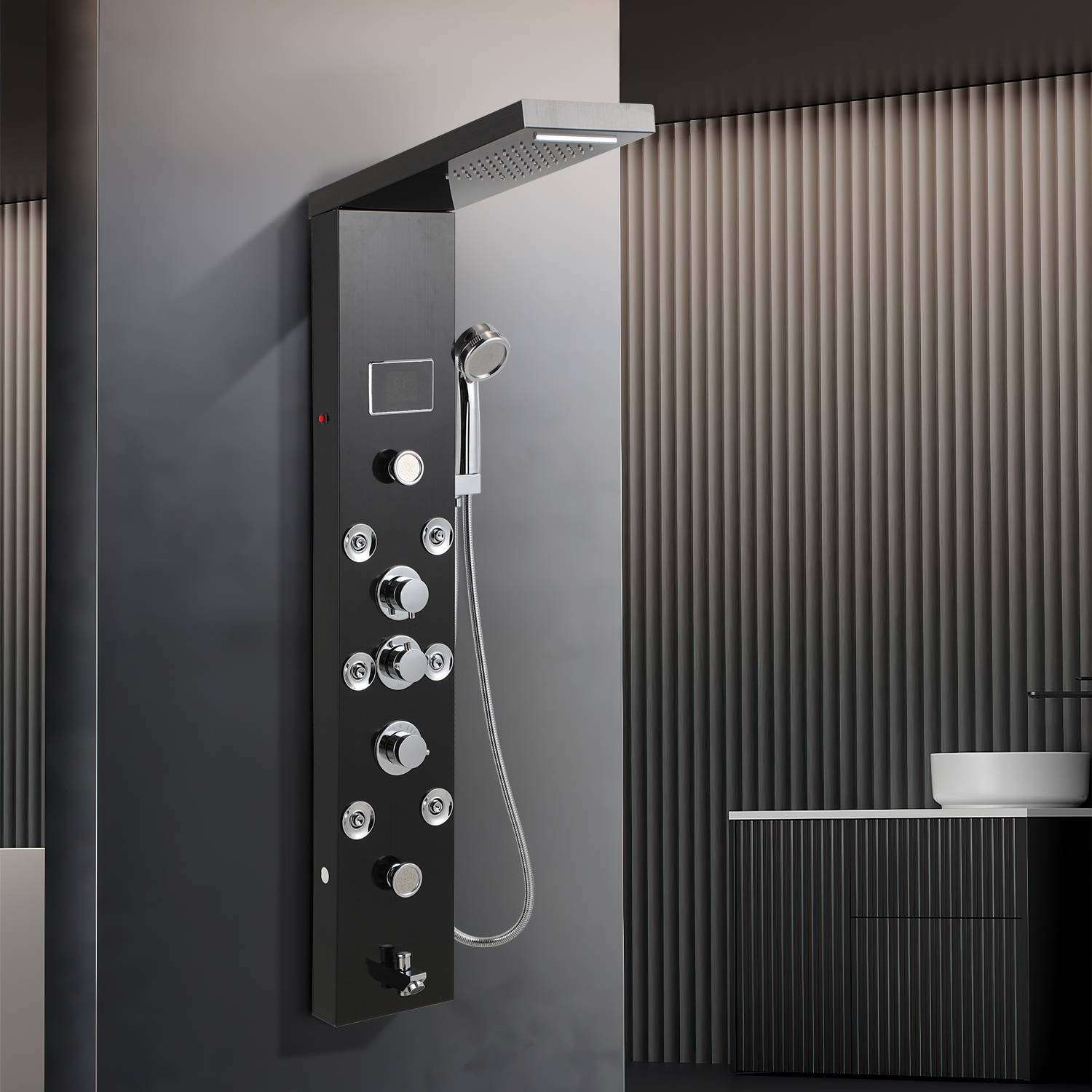 Duschpaneel für Badezimmer Hydromassagen 6 Jets Duschsystem Multifunktionales Duschpaneel 6 große Massagedüsen Duschsäule, Schwarz