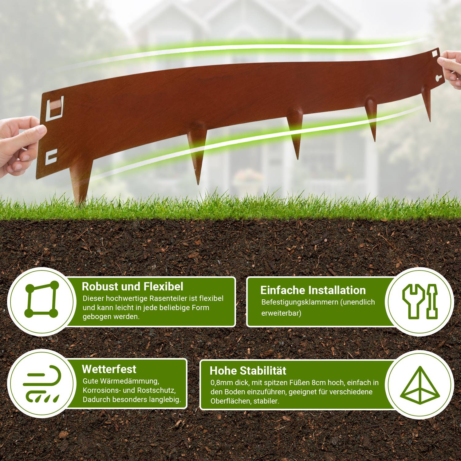Rasenkante Schnecken Abwehr Verzinkt Blumenzaun Trennrand Gartenumrandung Stahl 100x18cm 15m Rost