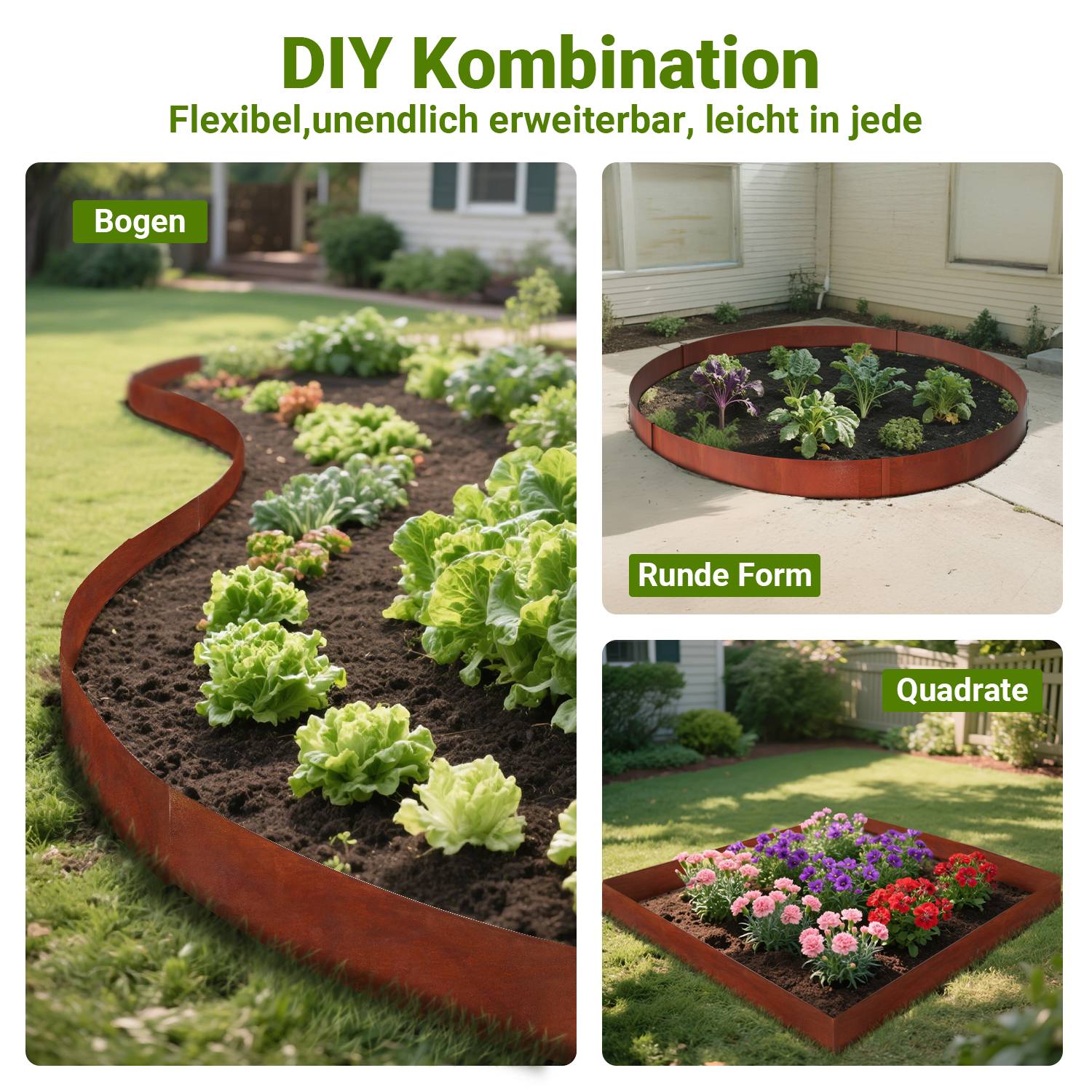 Rasenkante Schnecken Abwehr Verzinkt Blumenzaun Trennrand Gartenumrandung Stahl 100x20cm 50m Rost