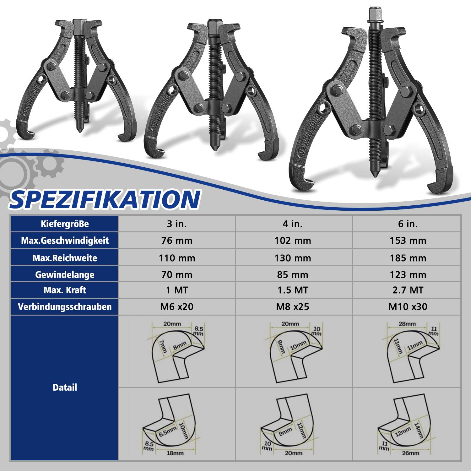 3tlg Lagerabzieher Innenabzieher Kugelgelenk Innen Außen Set 3-arm Kugellager