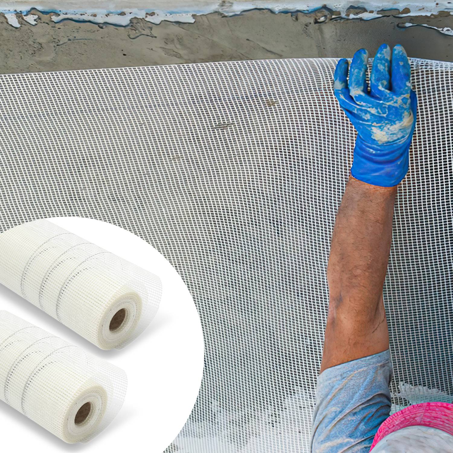 100m² Armierungsgewebe Putzgewebe (1m x 50m) Gewebe Putz Gittergewebe 160g/m² Glasfasergewebe 4mm x 4mm Glasfaser Fassade Weiß