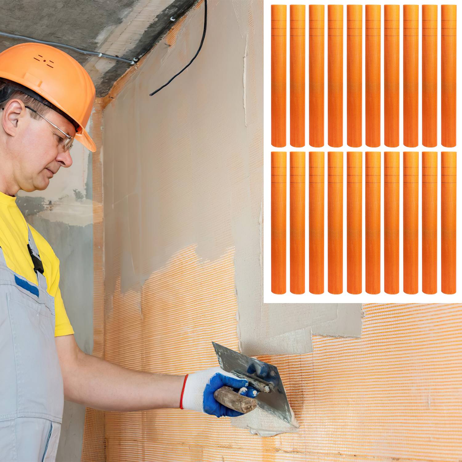 1000m² Armierungsgewebe Putzgewebe (1m x 50m) Gewebe Putz Gittergewebe 160g/m² Glasfasergewebe 4mm x 4mm Glasfaser Fassade Orange