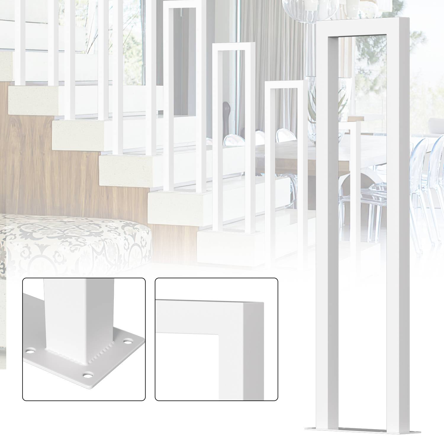 55cm U-Form Treppengeländer für Innen und Außen - Weiß Eisen Handlauf für Treppen, Flure, Loft und Dachboden Aufrechte Montage