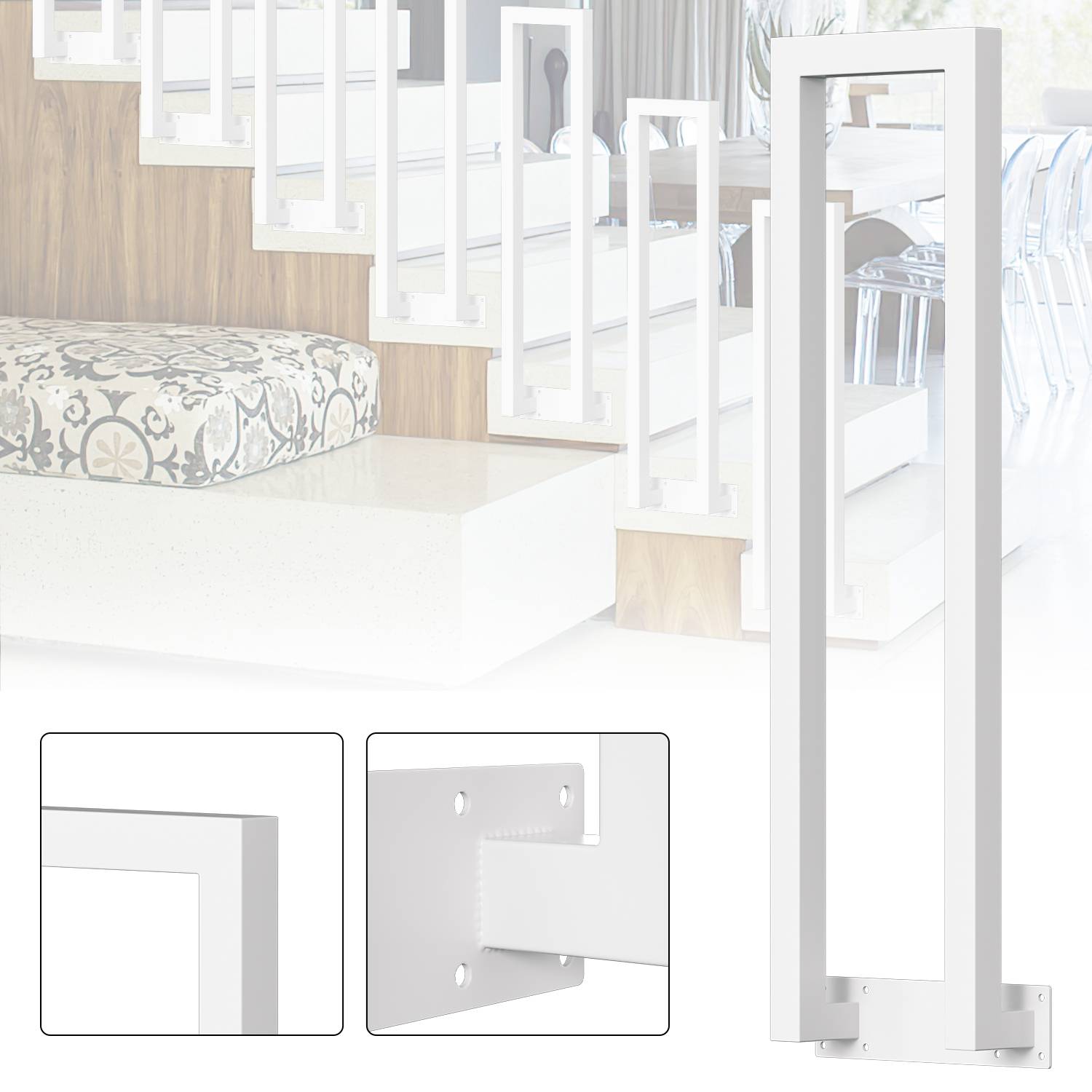 75cm U-Form Treppengeländer für Innen und Außen - Weiß Eisen Handlauf für Treppen, Flure, Loft und Dachboden Seitliche Montage