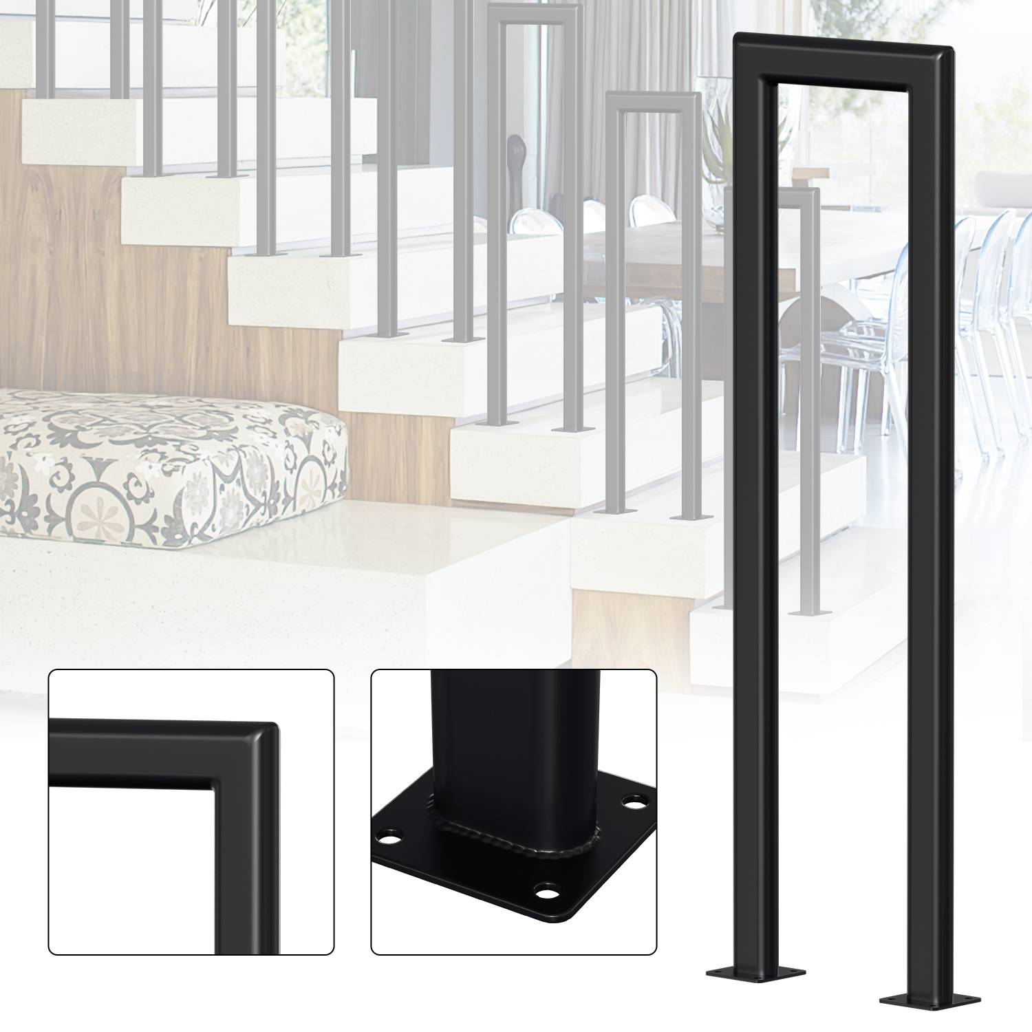 55cm U-Form Treppengeländer für Innen und Außen - Schwarz Eisen Elliptische Röhre Handlauf für Treppen, Flure, Loft und Dachboden Aufrechte Monta