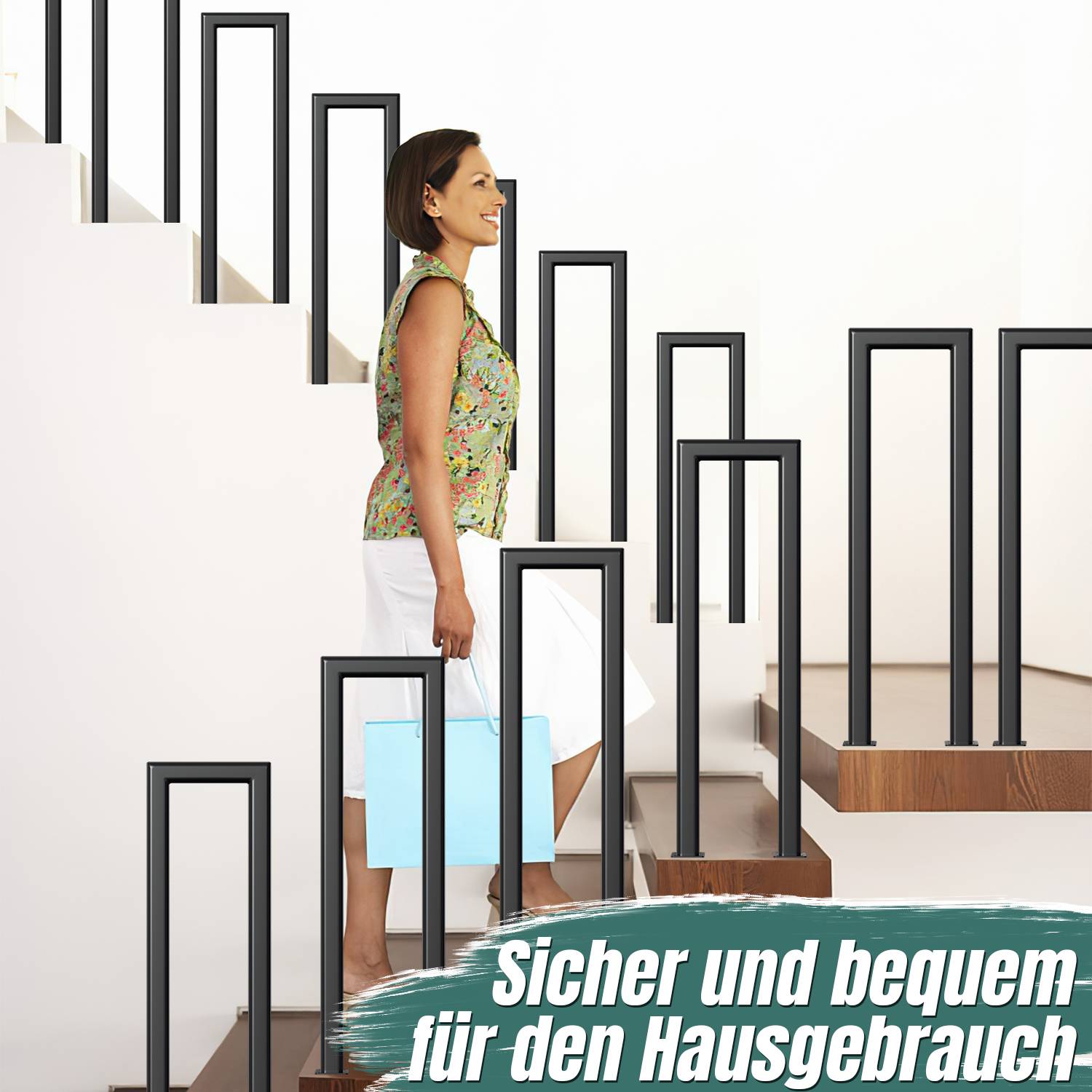 55cm U-Form Treppengeländer für Innen und Außen - Schwarz Eisen Elliptische Röhre Handlauf für Treppen, Flure, Loft und Dachboden Aufrechte Monta