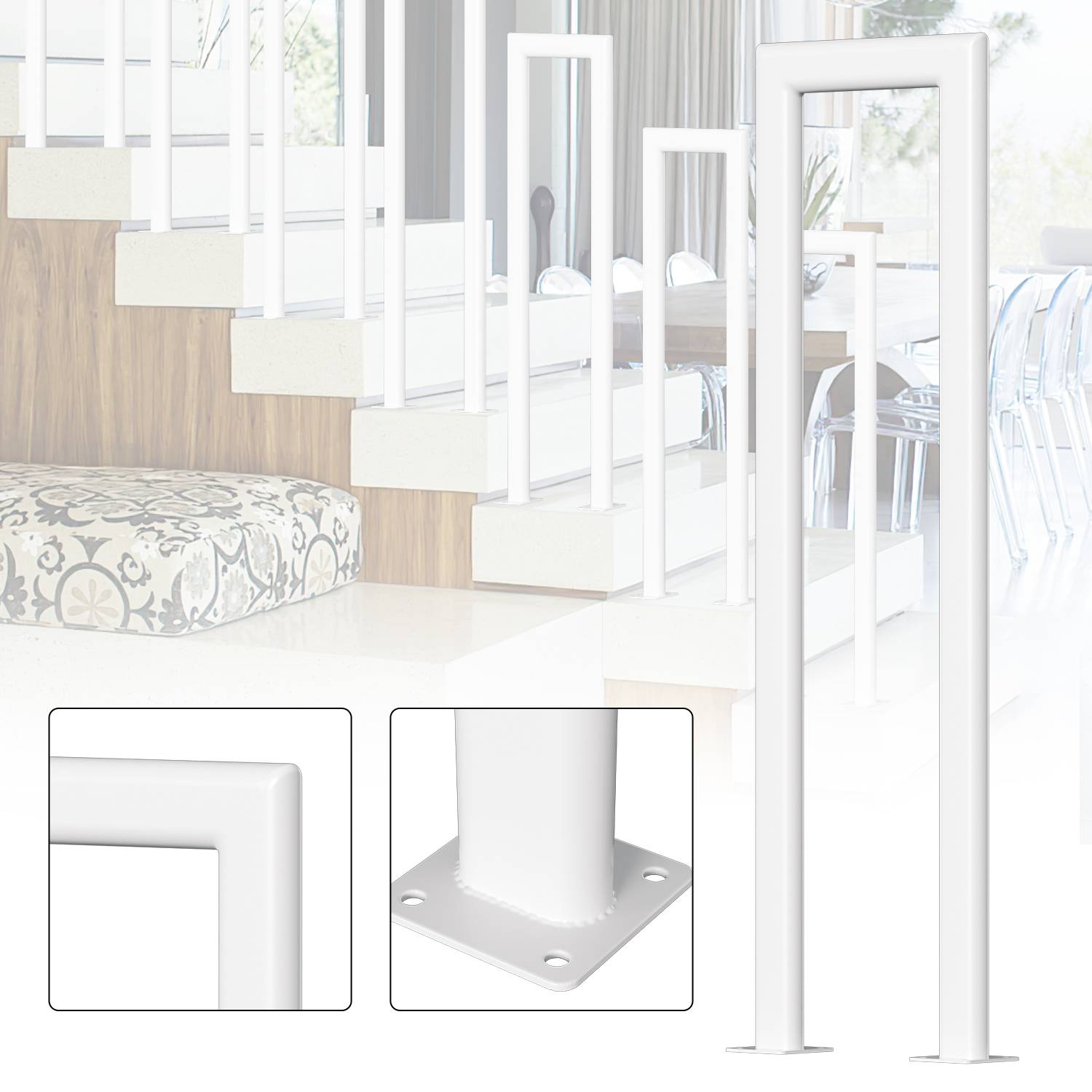 85cm U-Form Treppengeländer für Innen und Außen - Weiß Eisen Elliptische Röhre Handlauf für Treppen, Flure, Loft und Dachboden Aufrechte Montage