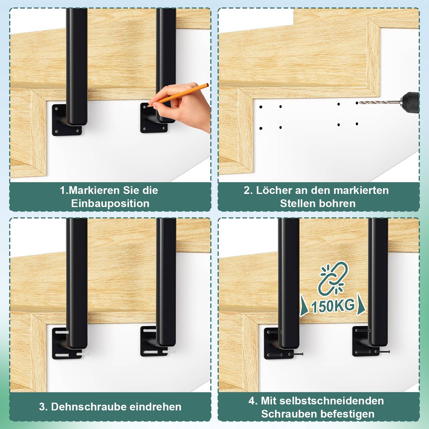 75cm U-Form Treppengeländer für Innen und Außen - Schwarz Eisen Elliptische Röhre Handlauf für Treppen, Flure, Loft und Dachboden Seitliche Monta