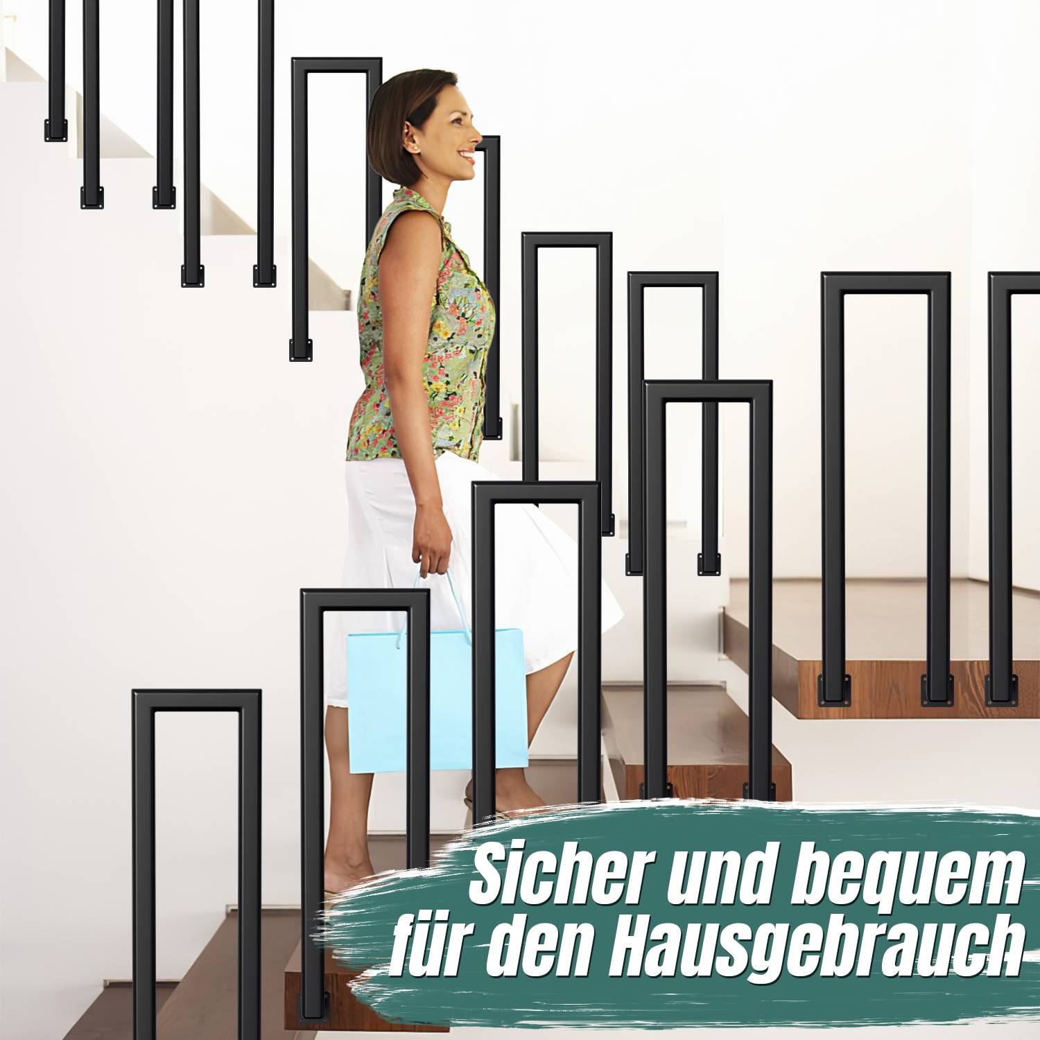 75cm U-Form Treppengeländer für Innen und Außen - Schwarz Eisen Elliptische Röhre Handlauf für Treppen, Flure, Loft und Dachboden Seitliche Monta