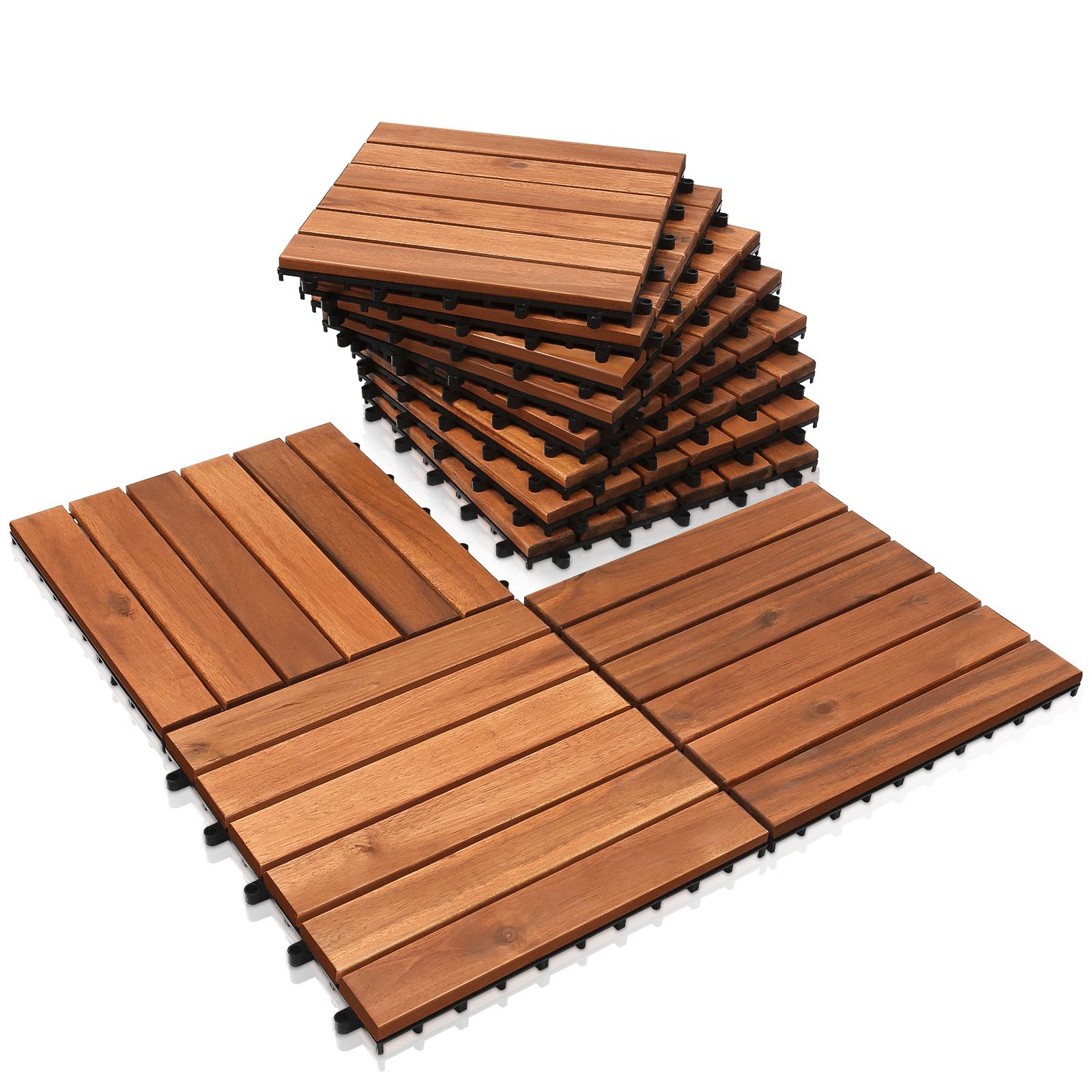 Holzfliesen Terrassenfliesen Bodenfliesen Balkonfliesen Akazien-Holzfliesen 30 x 30 cm leicht verlegbar 11x