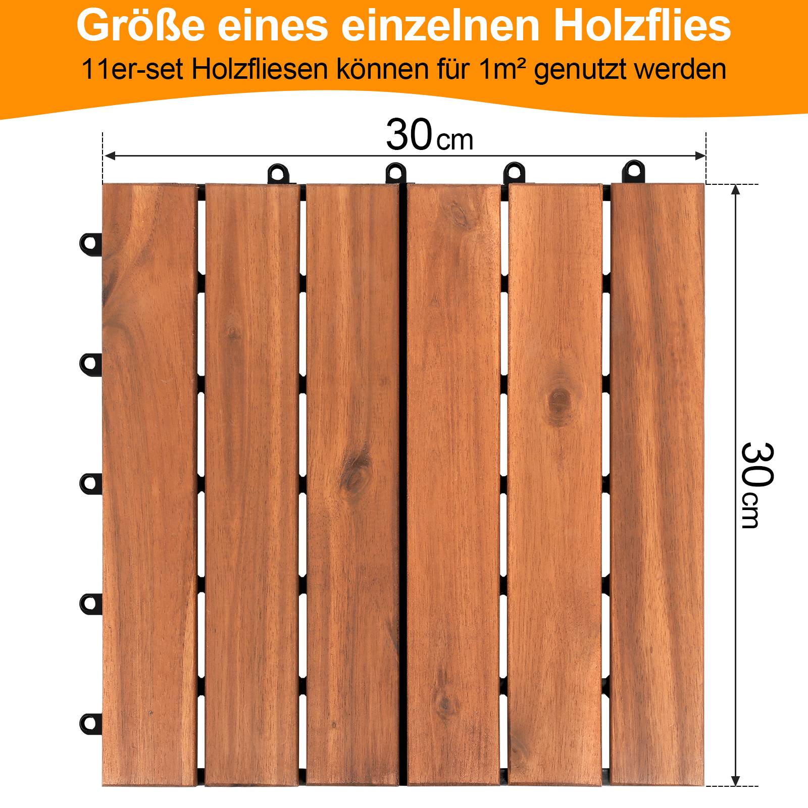 Holzfliesen Terrassenfliesen Bodenfliesen Balkonfliesen Akazien-Holzfliesen 30 x 30 cm leicht verlegbar 11x