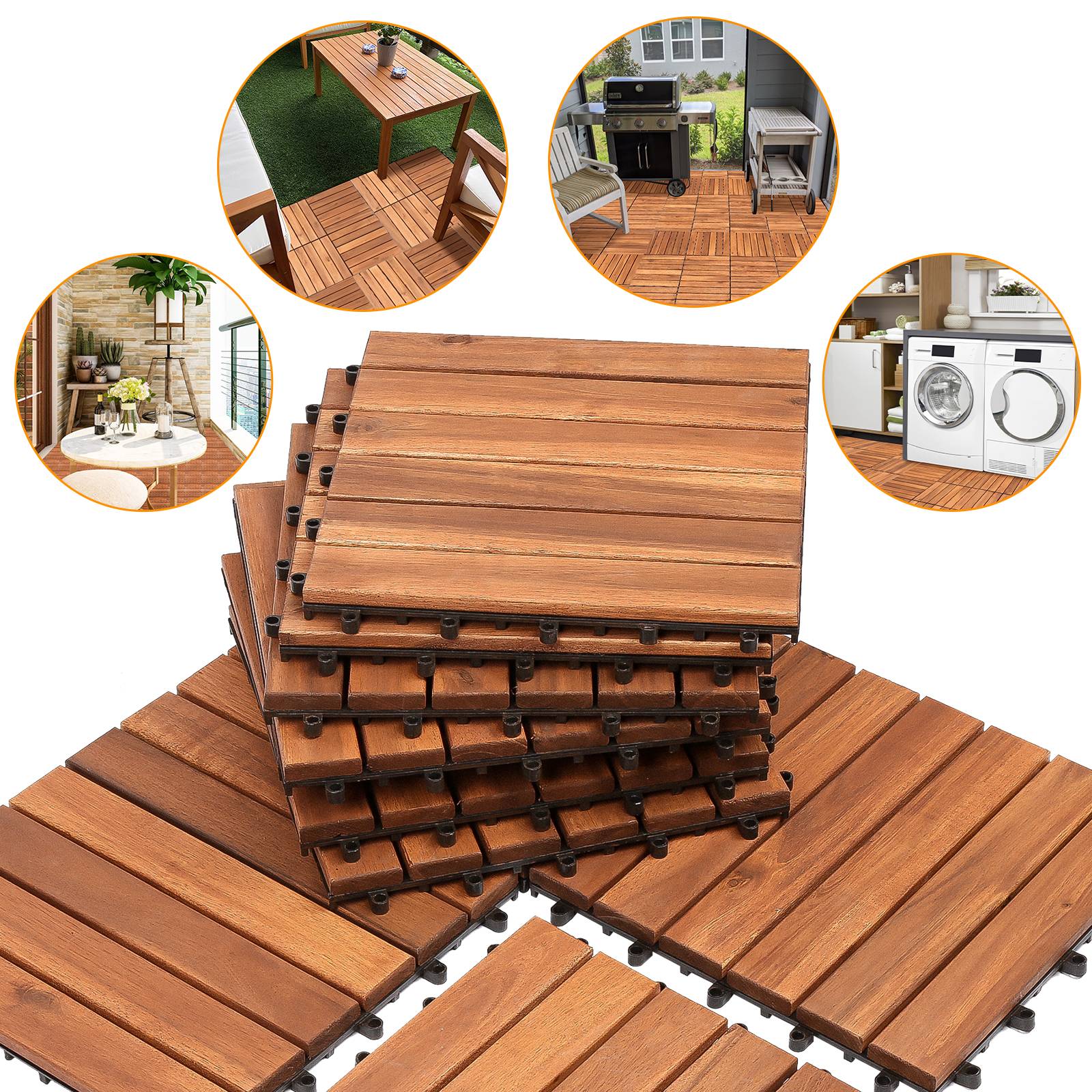 Holzfliesen Terrassenfliesen Bodenfliesen Balkonfliesen Akazien-Holzfliesen 30 x 30 cm leicht verlegbar 44x