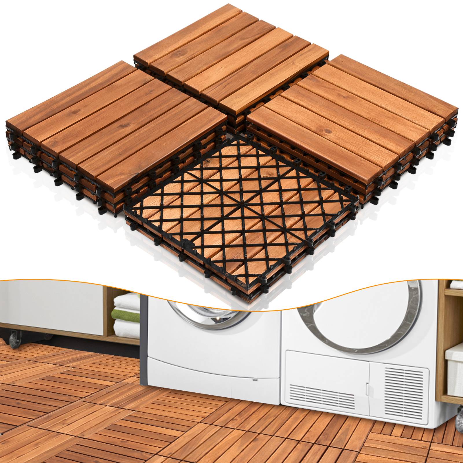Holzfliesen Terrassenfliesen Bodenfliesen Balkonfliesen Akazien-Holzfliesen 30 x 30 cm leicht verlegbar 55x
