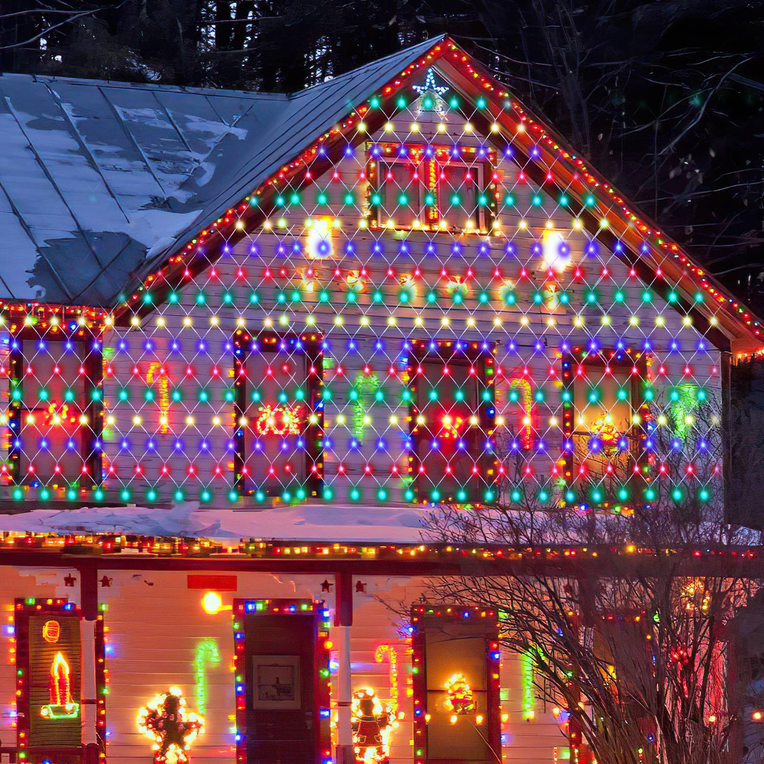 LED Lichternetz 2x2M Bunt Lichterkette Weihnachtsbeleuchtung Lichtervorhang Innen Außen Deko 8 Modi IP44 200 LEDs