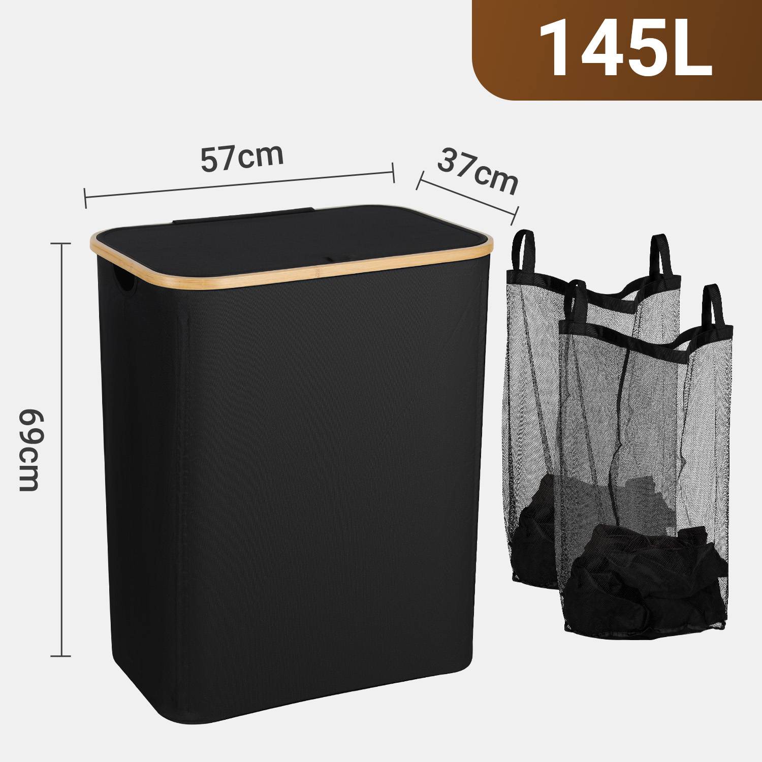 Wäschekorb Wäschesammler,Schwarz 57 x 37 x 69 cm