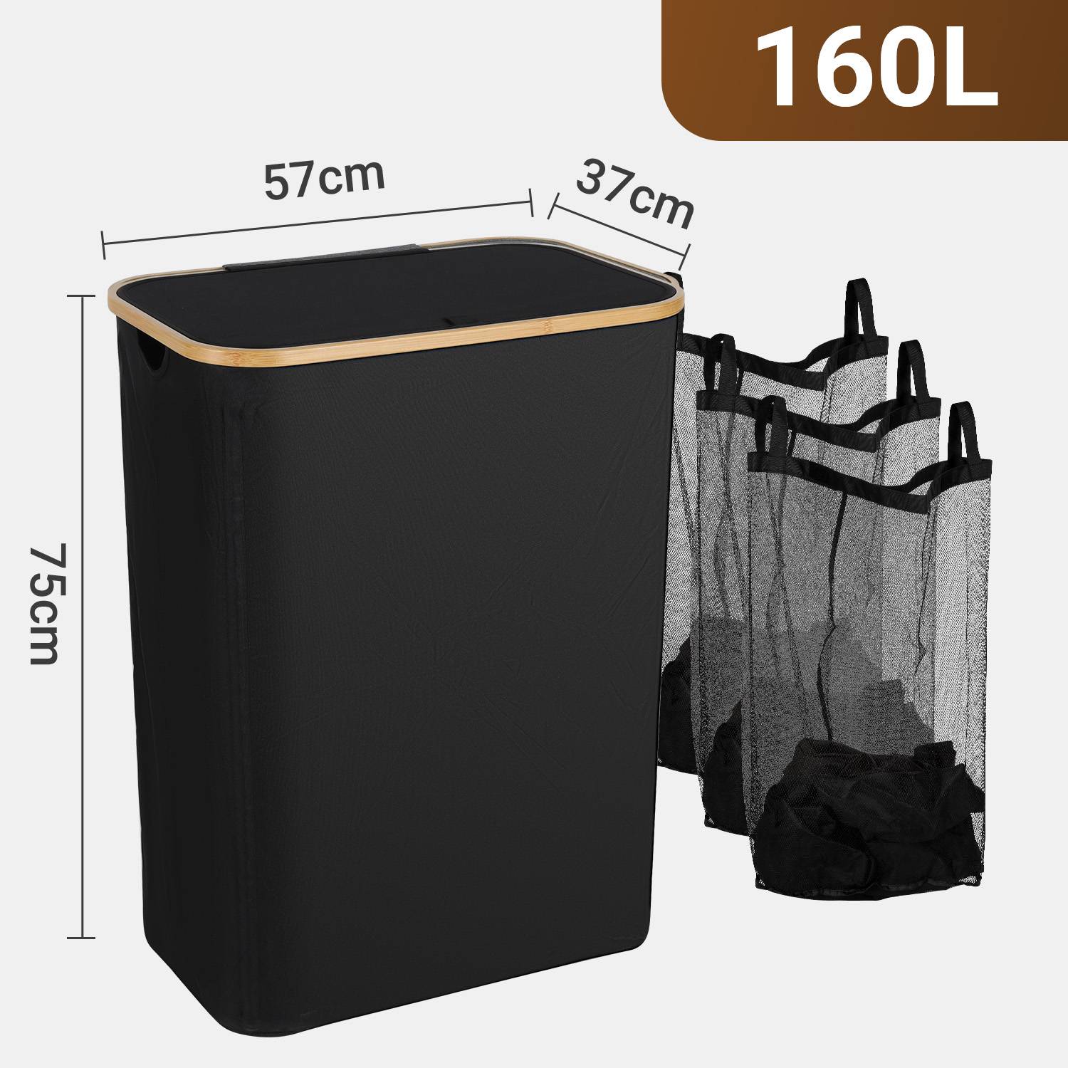 Wäschekorb mit Deckel, 160 L, herausnehmbarer Wäschesack