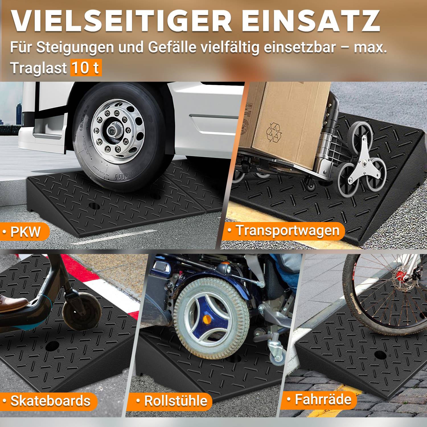 2er Auffahrrampen Bordsteinrampe Gummirampe Rollstuhlrampe Schwellenrampe Bordsteinkanten Rampe für Rollator Motorrad 49x30x11cm