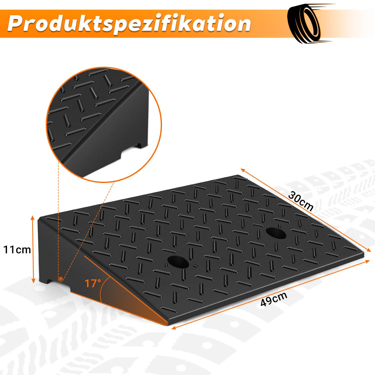 2er Auffahrrampen Bordsteinrampe Gummirampe Rollstuhlrampe Schwellenrampe Bordsteinkanten Rampe für Rollator Motorrad 49x30x11cm