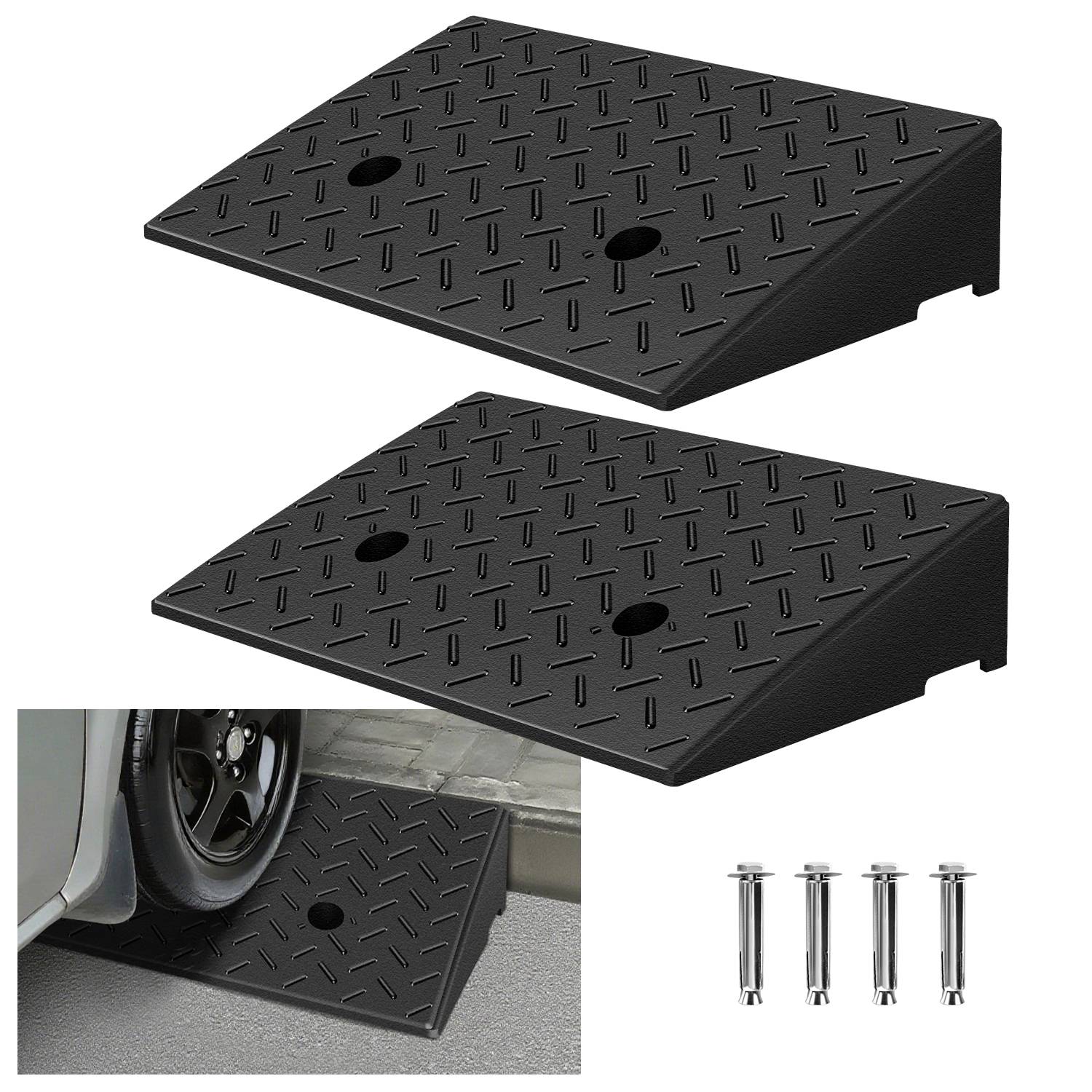 Bordsteinrampe 2x Gummi Auffahrrampen Bordsteinkanten-Rampe Tragbar Rollstuhlrampe 49x30x11cm Rutschfest für Auto Rollstuhl