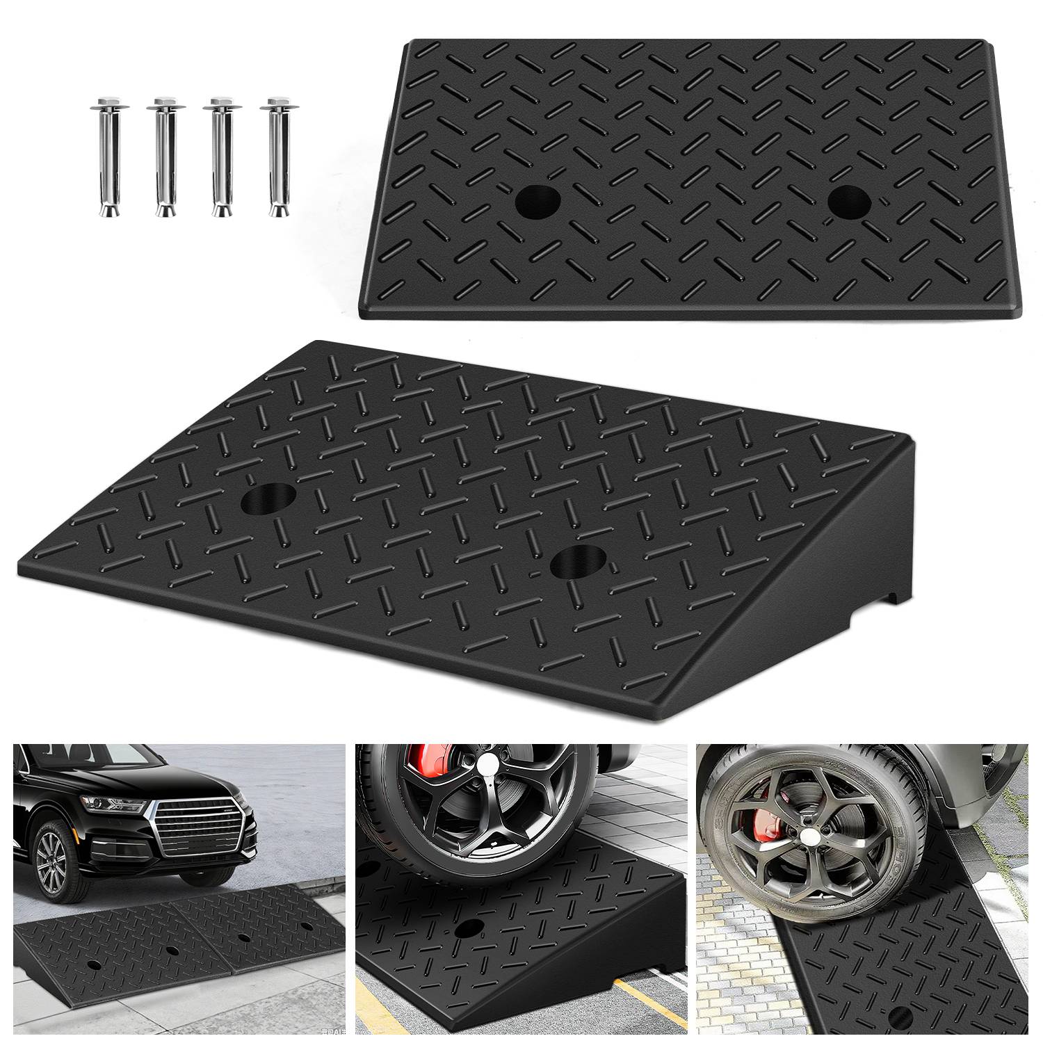 2x Bordsteinrampe Gummi Auffahrrampen Schwellenrampe Tragbar Rollstuhlrampe 49x30x11cm Rutschfest für Rollator Rollstuhl