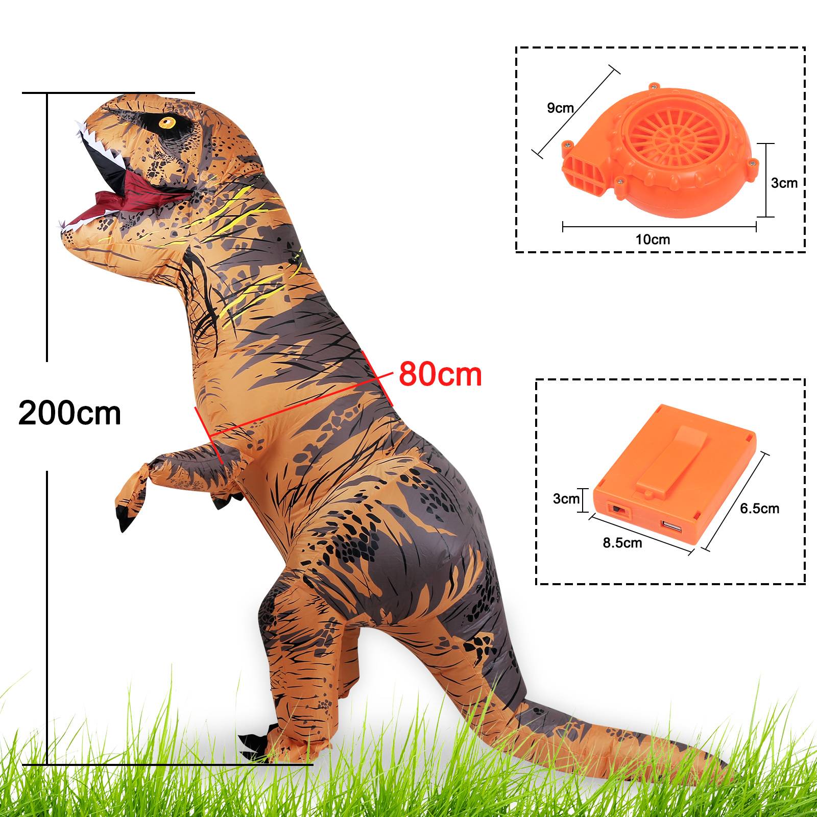 2m Aufblasbares Kostüm Dinosaurier Erwachsene T-Rex Kinder Halloween Karneval Fasching Dino Kostüm