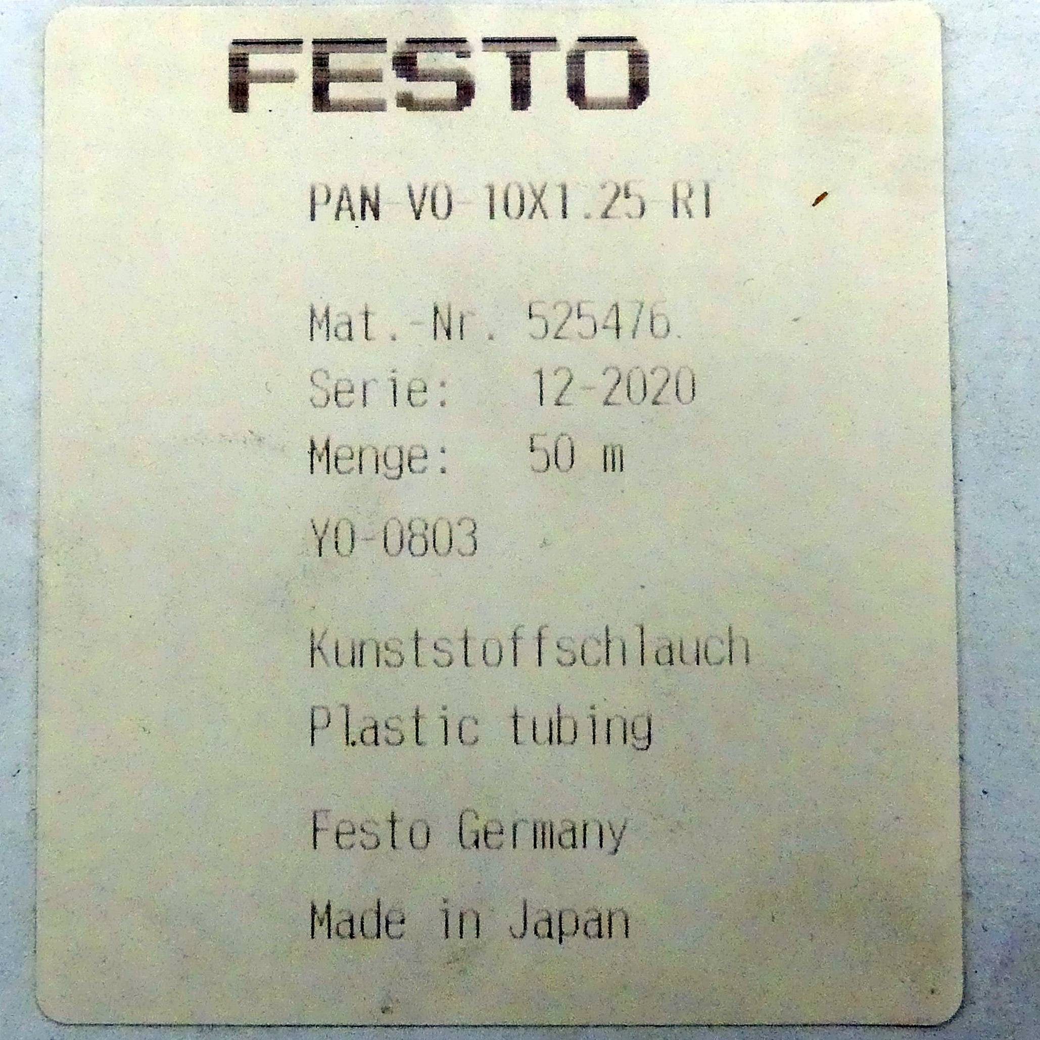FESTO Kunststoffschlauch PAN-V0-10X1,25-RT (525476)