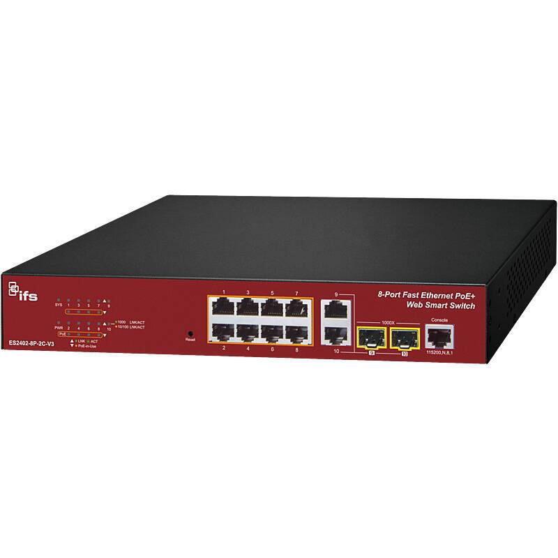 IFS ES2402-8P-2C-V3 Switch 8-Port man. PoE, Switch, Zubehörartikel | Anwendung: Videoüberwachung | Farbe: Schwarz