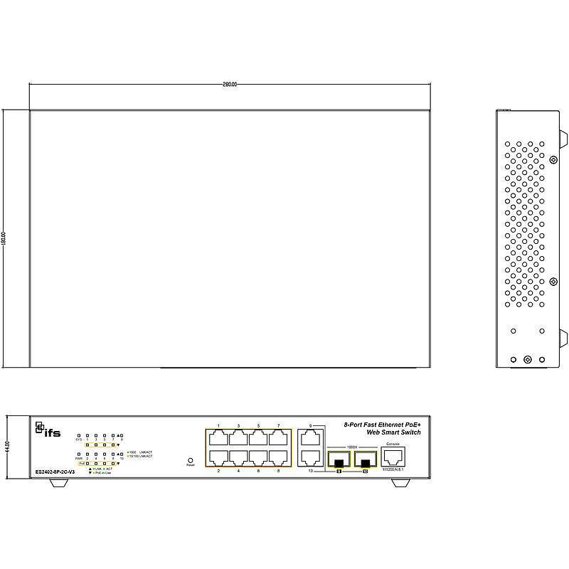 IFS ES2402-8P-2C-V3 Switch 8-Port man. PoE, Switch, Zubehörartikel | Anwendung: Videoüberwachung | Farbe: Schwarz